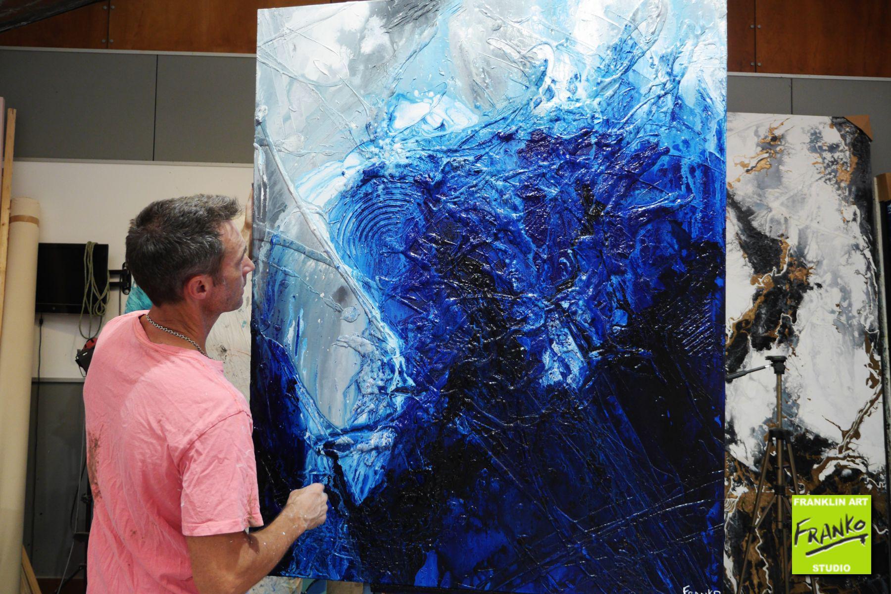 Blue Beat 120cm x 150cm Blue White Textured Abstract Painting (SOLD)-Abstract-[Franko_Artist]-[The_Block]-[Dream_Homes]-[ideas]- [Grand_Designs]-Franklin Art Studio