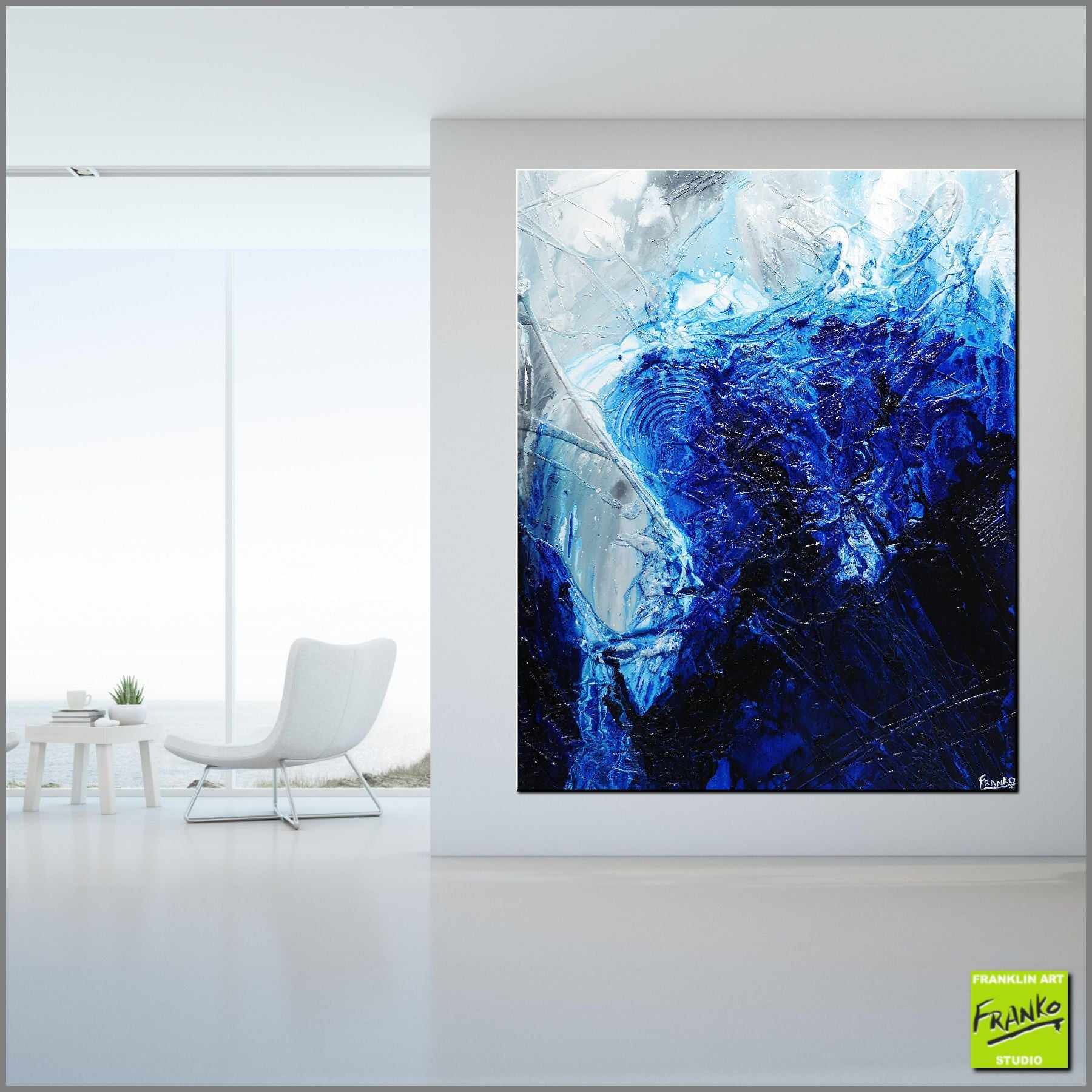 Blue Beat 120cm x 150cm Blue White Textured Abstract Painting (SOLD)-Abstract-[Franko_Artist]-[Australian_artist]-[Gold_Coast]-[Brisbane]-[modern]-[contemporary]-[original]-[Large_artwork]-[The_Block]-[Dream_Homes]-[ideas]-[Grand_Designs]-[Art_Lover]-Franklin Art Studio