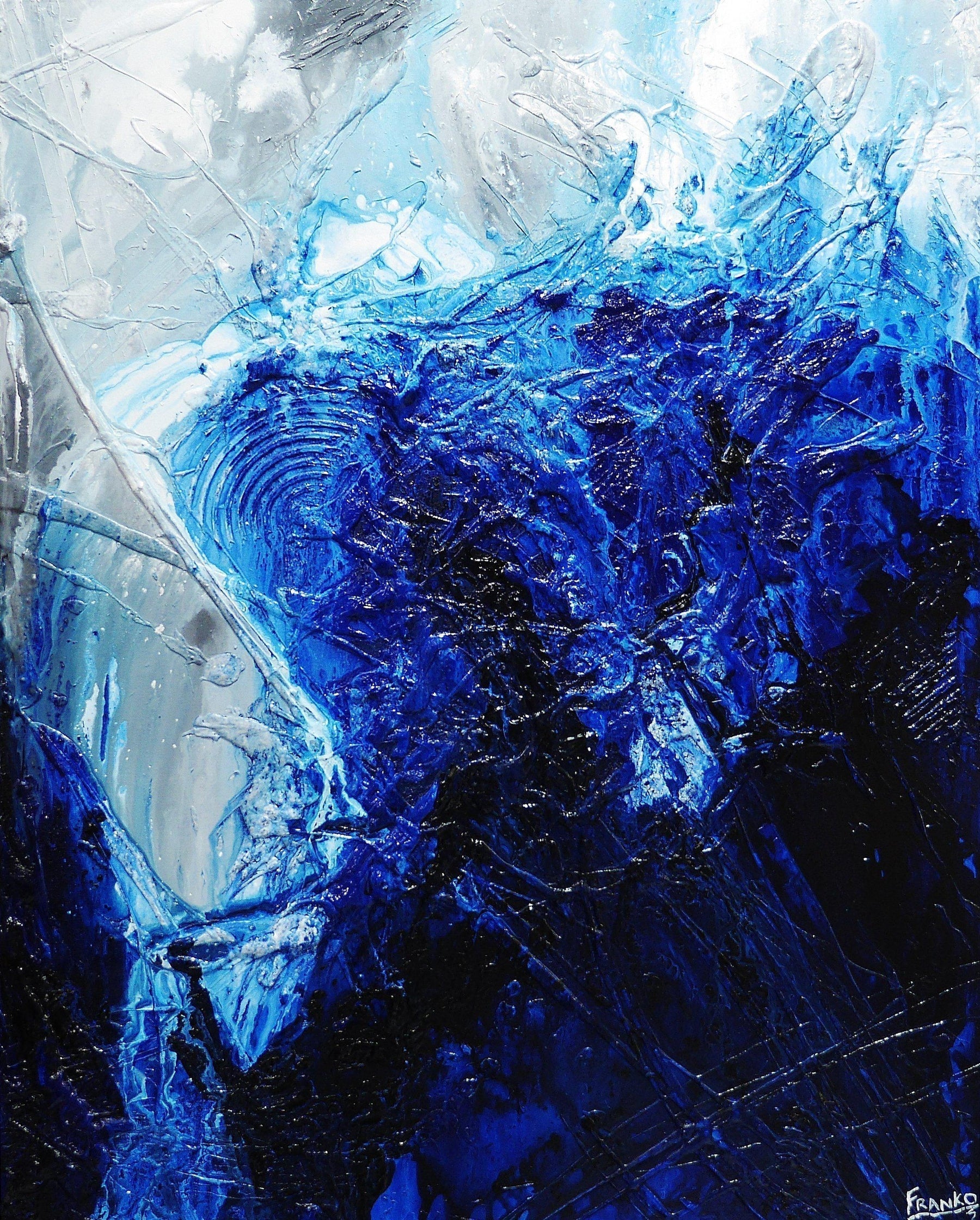 Blue Beat 120cm x 150cm Blue White Textured Abstract Painting (SOLD)-Abstract-[Franko_Artist]-[Australian_artist]-[Gold_Coast]-[Brisbane]-[modern]-[contemporary]-[original]-[Large_artwork]-Franklin Art Studio