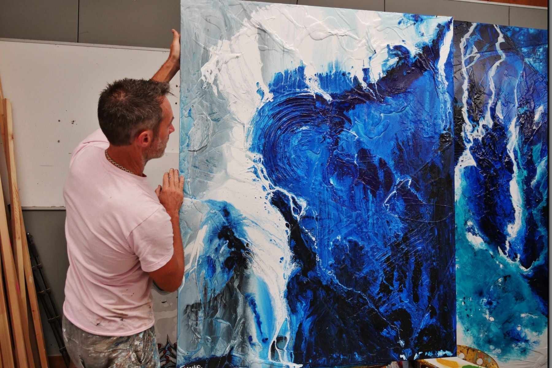 Blue Blues 120cm x 150cm Blue Grey Textured Abstract Painting (SOLD)-Abstract-[Franko_Artist]-[The_Block]-[Dream_Homes]-[ideas]- [Grand_Designs]-Franklin Art Studio