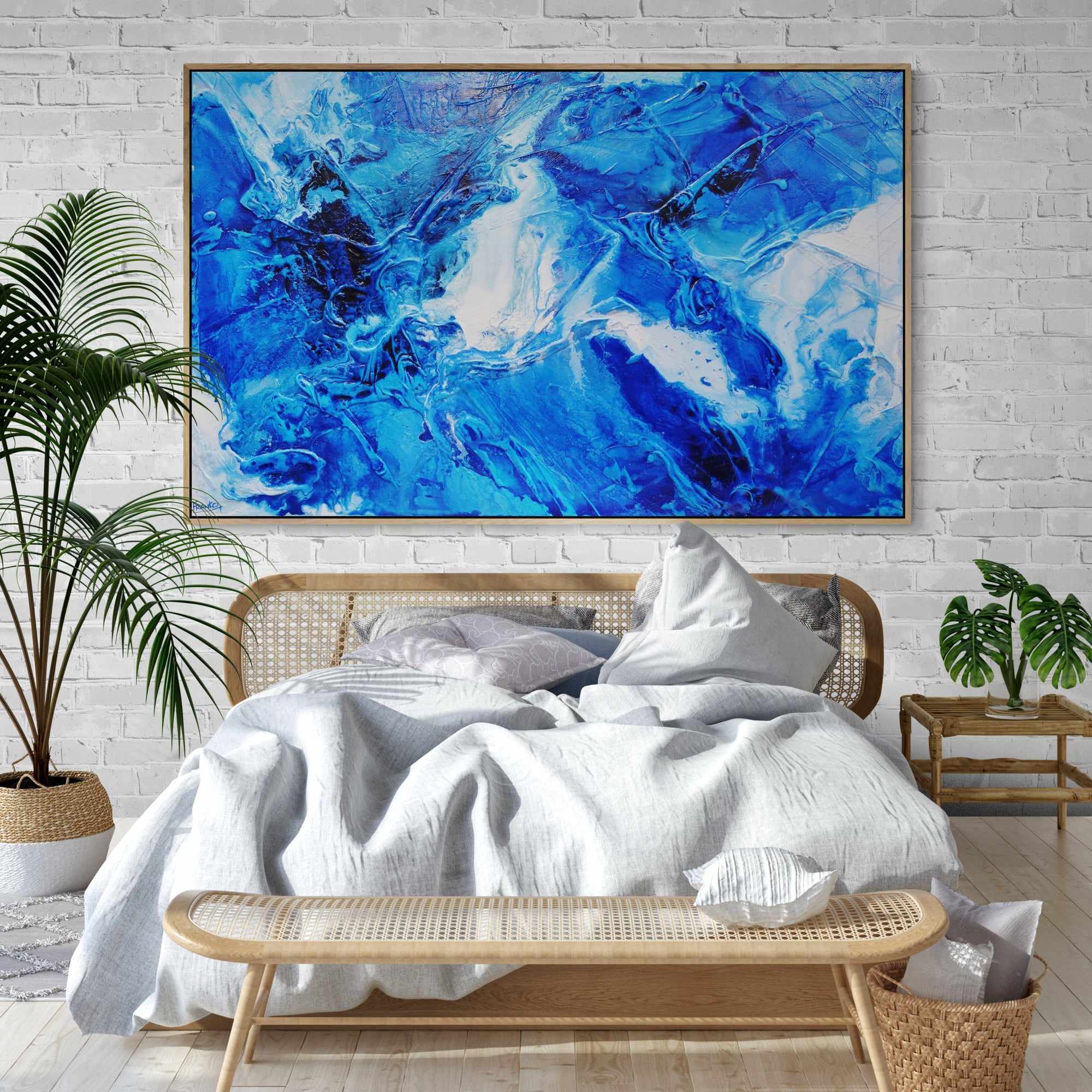 Blue Champagne 160cm x 100cm Blue White Textured Abstract Painting (SOLD)-Abstract-[Franko_Artist]-[The_Block]-[Dream_Homes]-[ideas]-[Grand_Designs]-[Art_Lover]-Franklin Art Studio