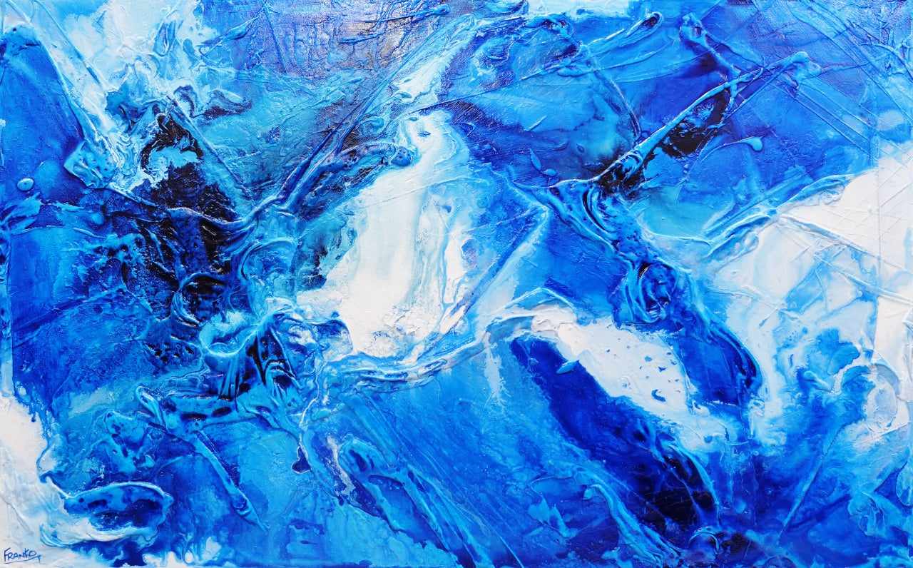 Blue Champagne 160cm x 100cm Blue White Textured Abstract Painting (SOLD)-Abstract-[Franko_Artist]-[Australian_artist]-[Gold_Coast]-[Brisbane]-[modern]-[contemporary]-[original]-[Large_artwork]-Franklin Art Studio