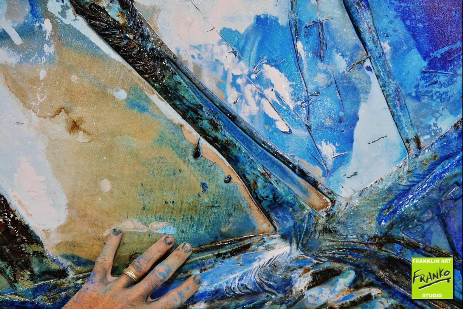 Blue Class and Bling 270cm x 120cm Blue Textured Abstract Painting (SOLD)
