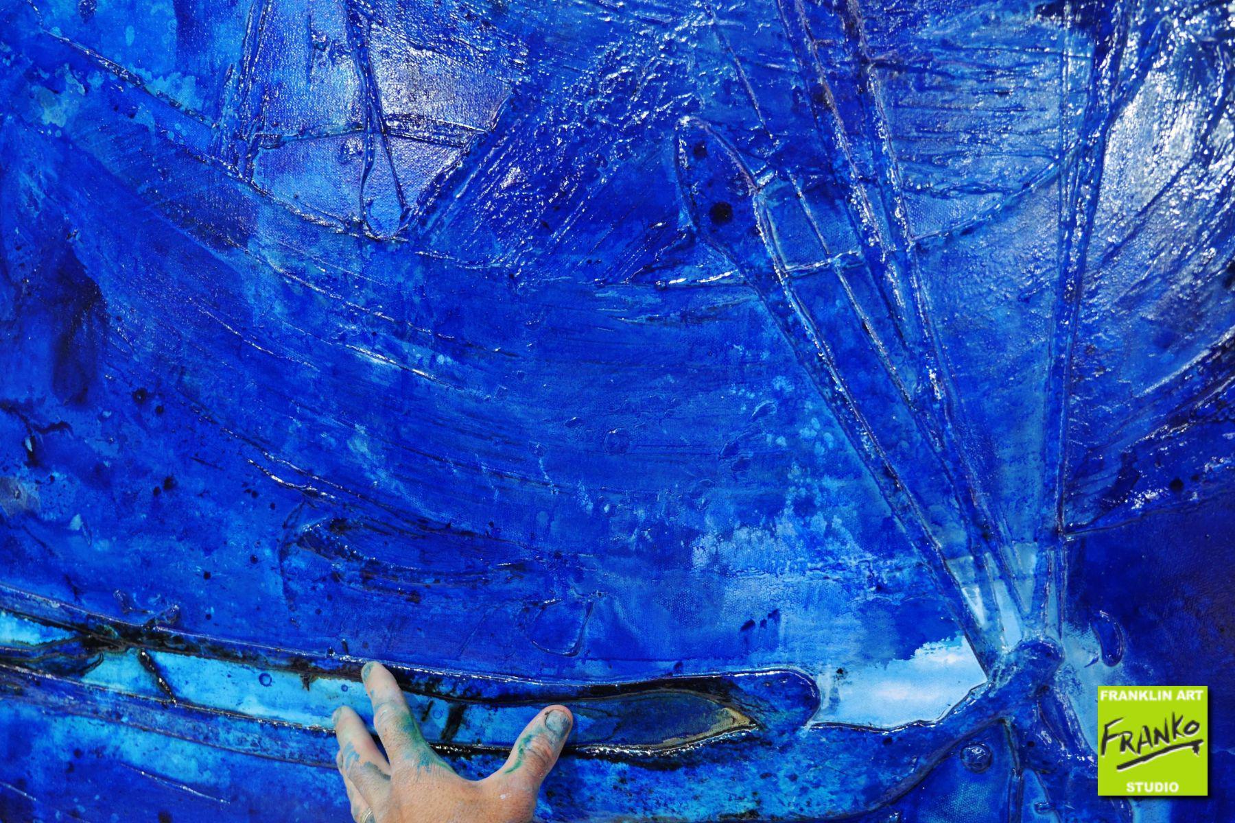 Blue Class and Bling 270cm x 120cm Blue Textured Abstract Painting (SOLD)