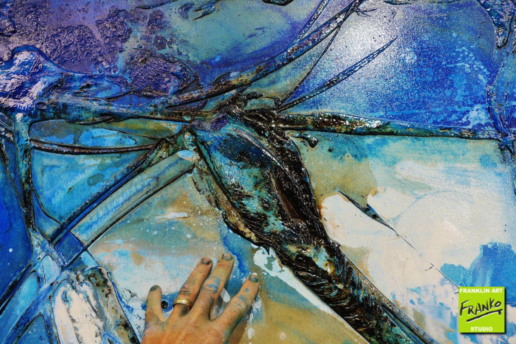Blue Class and Bling 270cm x 120cm Blue Textured Abstract Painting (SOLD)-Abstract-[Franko]-[Artist]-[Australia]-[Painting]-Franklin Art Studio