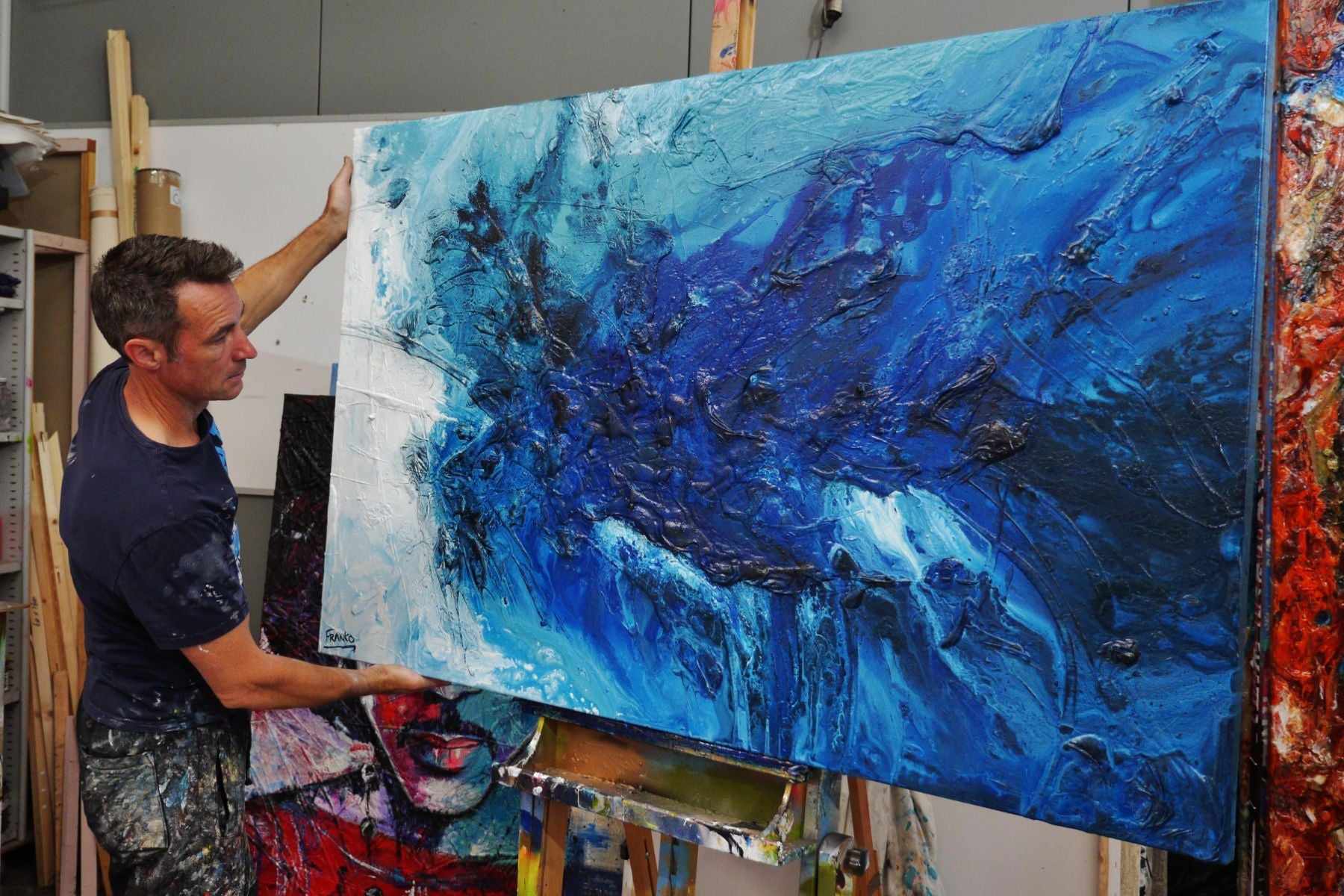 Blue Crush 160cm x 100cm White Blue Abstract Painting (SOLD)-abstract-[Franko_Artist]-[The_Block]-[Dream_Homes]-[ideas]- [Grand_Designs]-Franklin Art Studio