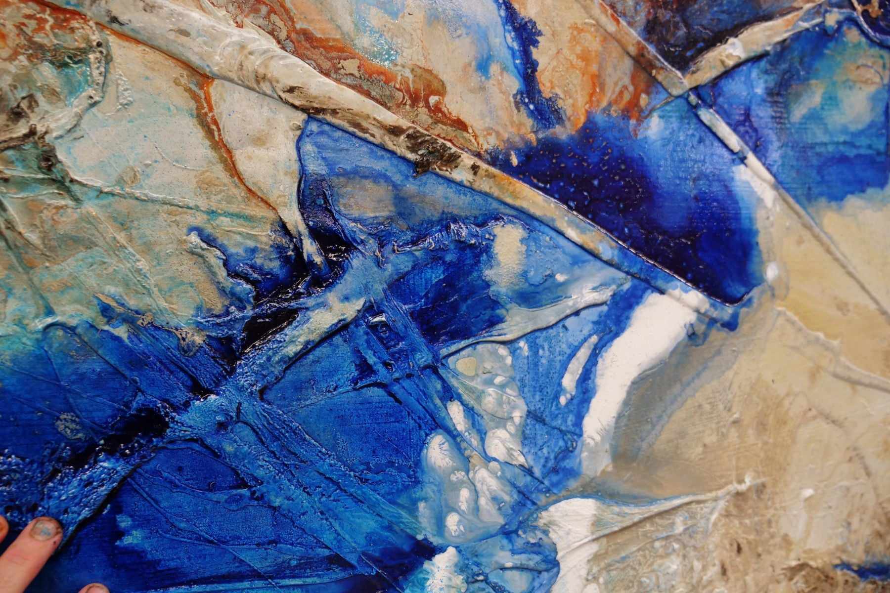 Blue Delta 240cm x 100cm Cream Blue Textured Abstract Painting (SOLD)