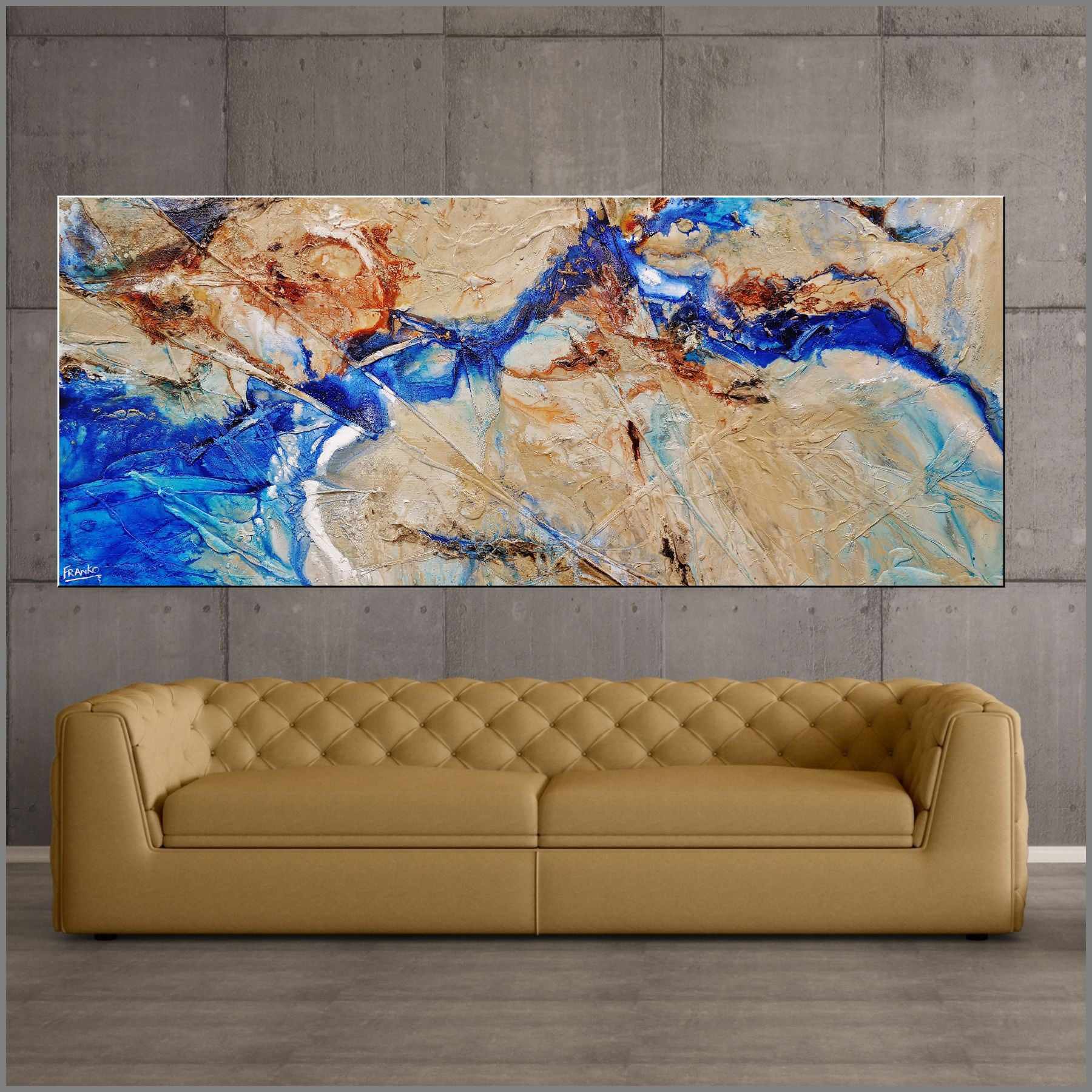 Blue Delta 240cm x 100cm Cream Blue Textured Abstract Painting (SOLD)-Abstract-[Franko_Artist]-[Australian_artist]-[Gold_Coast]-[Brisbane]-[modern]-[contemporary]-[original]-[Large_artwork]-[The_Block]-[Dream_Homes]-[ideas]-[Grand_Designs]-[Art_Lover]-Franklin Art Studio