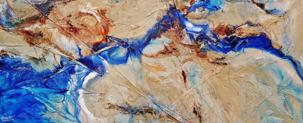 Blue Delta 240cm x 100cm Cream Blue Textured Abstract Painting (SOLD)-Abstract-[Franko_Artist]-[Australian_artist]-[Gold_Coast]-[Brisbane]-[modern]-[contemporary]-[original]-[Large_artwork]-Franklin Art Studio