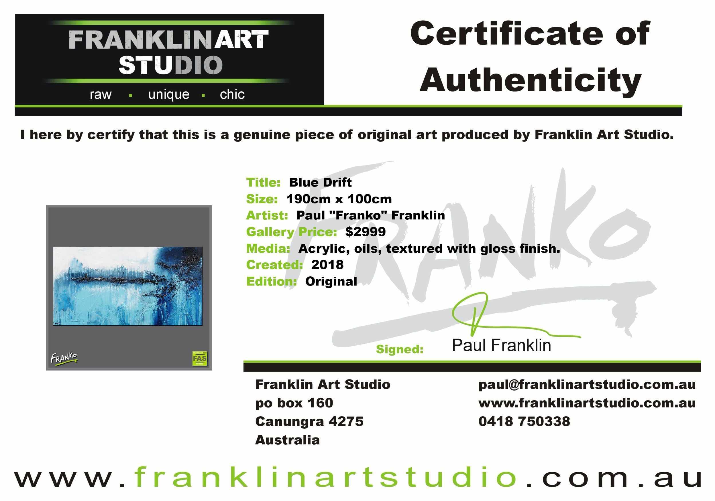 Blue Drifter 190cm x 100cm White Blue Abstract Painting (SOLD)-Abstract-[Franko_Artist]-[The_Block]-[Dream_Homes]-[ideas]-[Grand_Designs]-[Art_Lover]-Franklin Art Studio