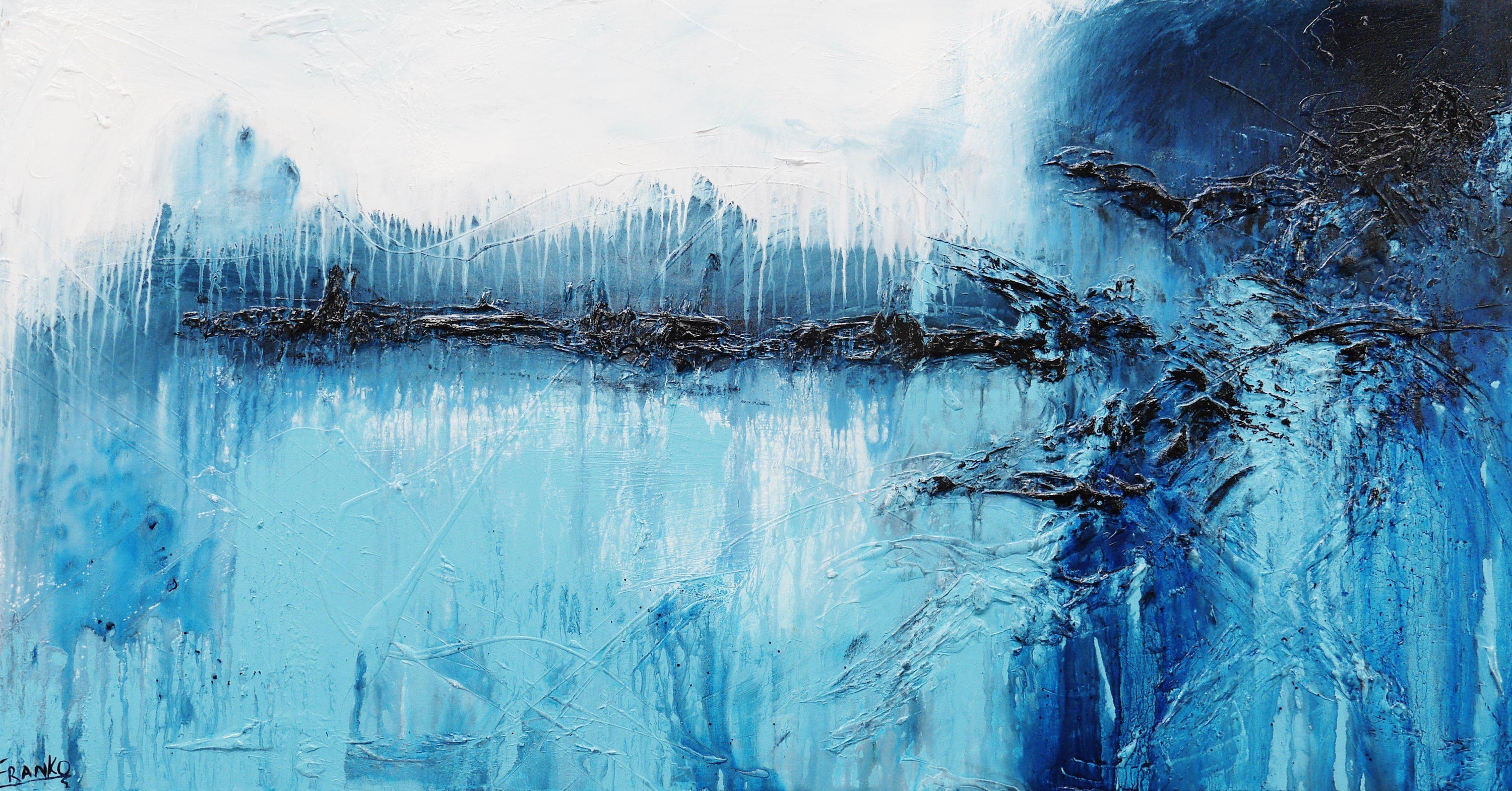 Blue Drifter 190cm x 100cm White Blue Abstract Painting (SOLD)-Abstract-[Franko_Artist]-[Australian_artist]-[Gold_Coast]-[Brisbane]-[modern]-[contemporary]-[original]-[Large_artwork]-Franklin Art Studio