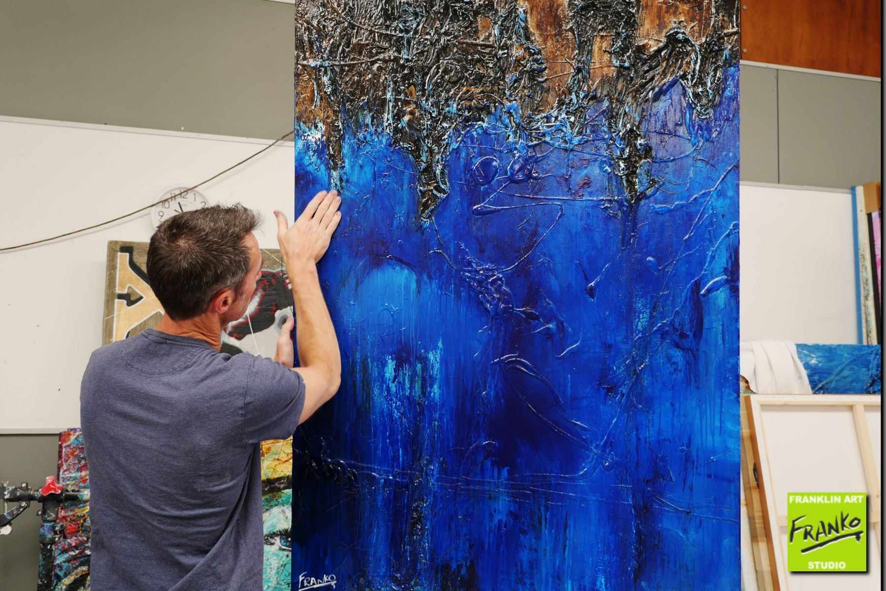 Blue Evolution 140cm x 100cm Blue Brown Textured Abstract Painting (SOLD)-Abstract-[Franko_Artist]-[The_Block]-[Dream_Homes]-[ideas]- [Grand_Designs]-Franklin Art Studio
