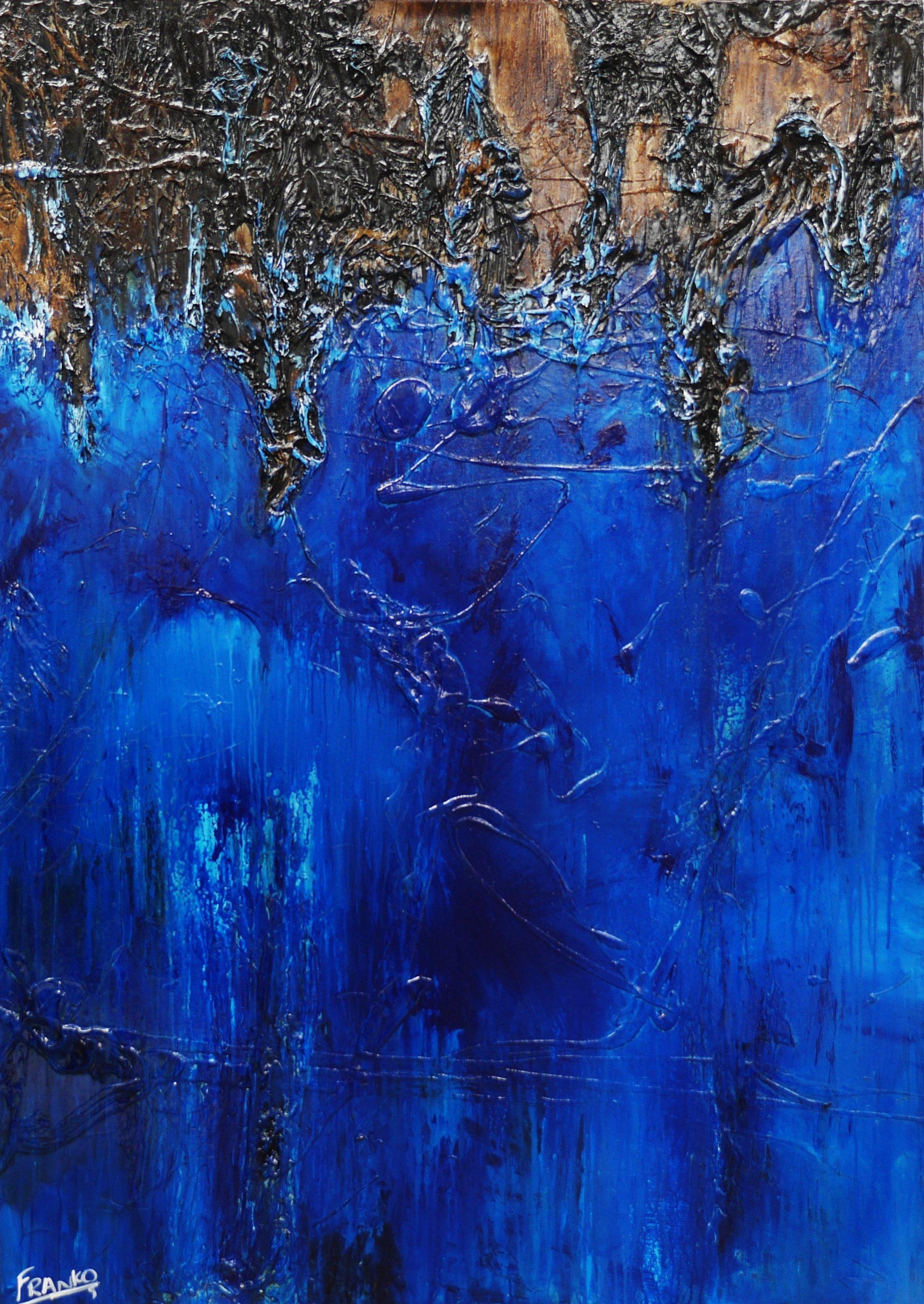 Blue Evolution 140cm x 100cm Blue Brown Textured Abstract Painting (SOLD)-Abstract-[Franko_Artist]-[Australian_artist]-[Gold_Coast]-[Brisbane]-[modern]-[contemporary]-[original]-[Large_artwork]-Franklin Art Studio
