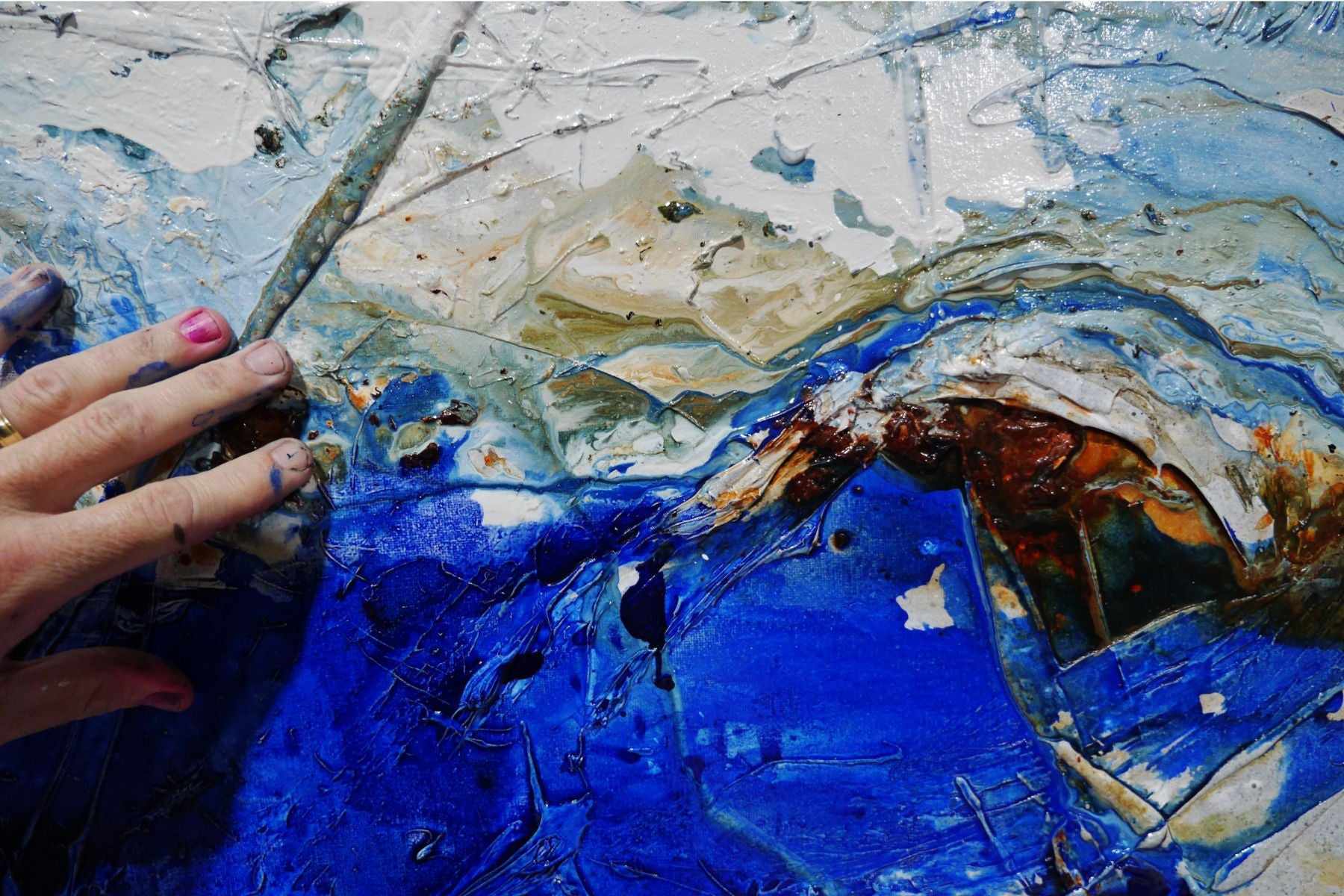 Blue Fandango 190cm x 100cm Blue White Textured Abstract Painting (SOLD)