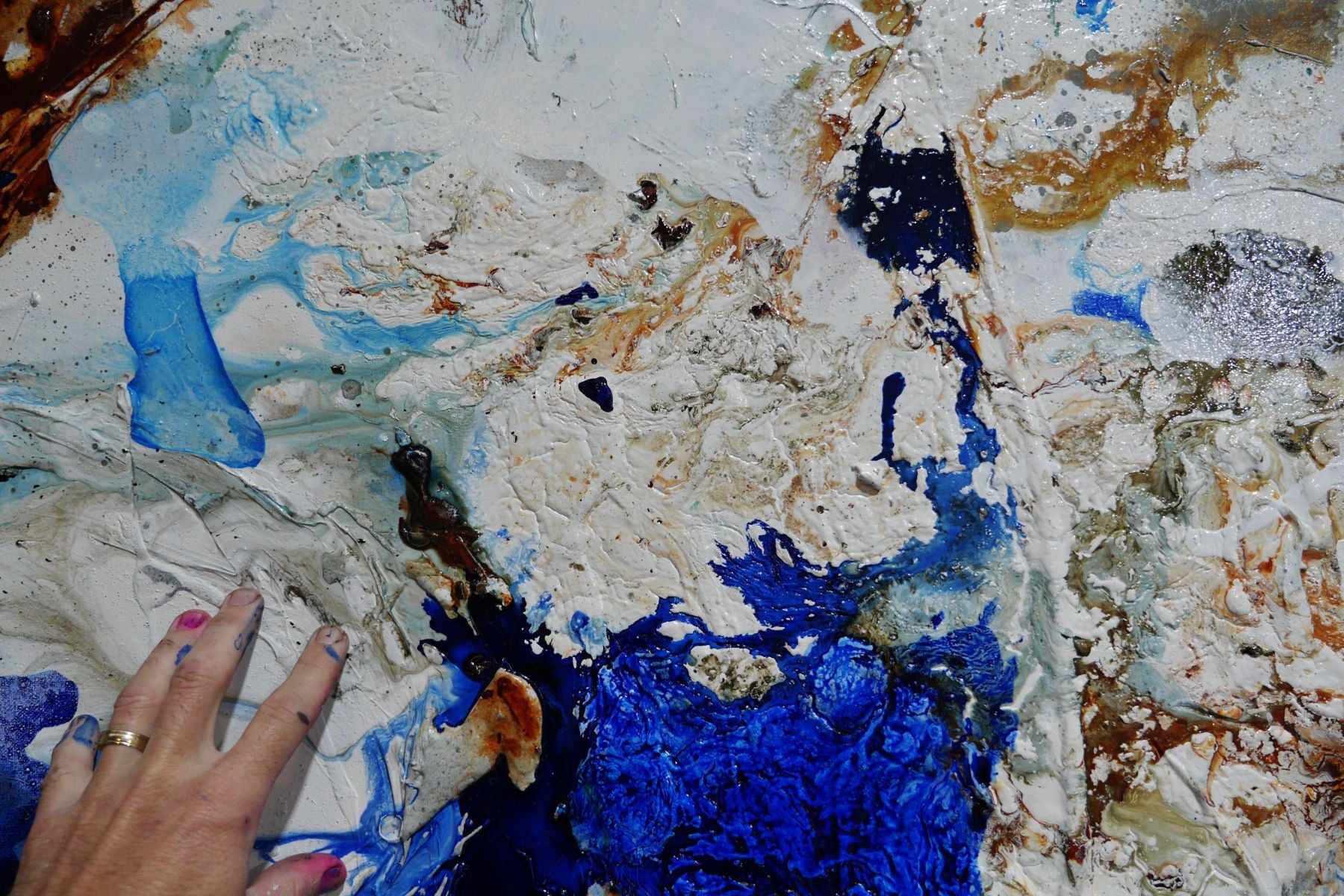Blue Fandango 190cm x 100cm Blue White Textured Abstract Painting (SOLD)