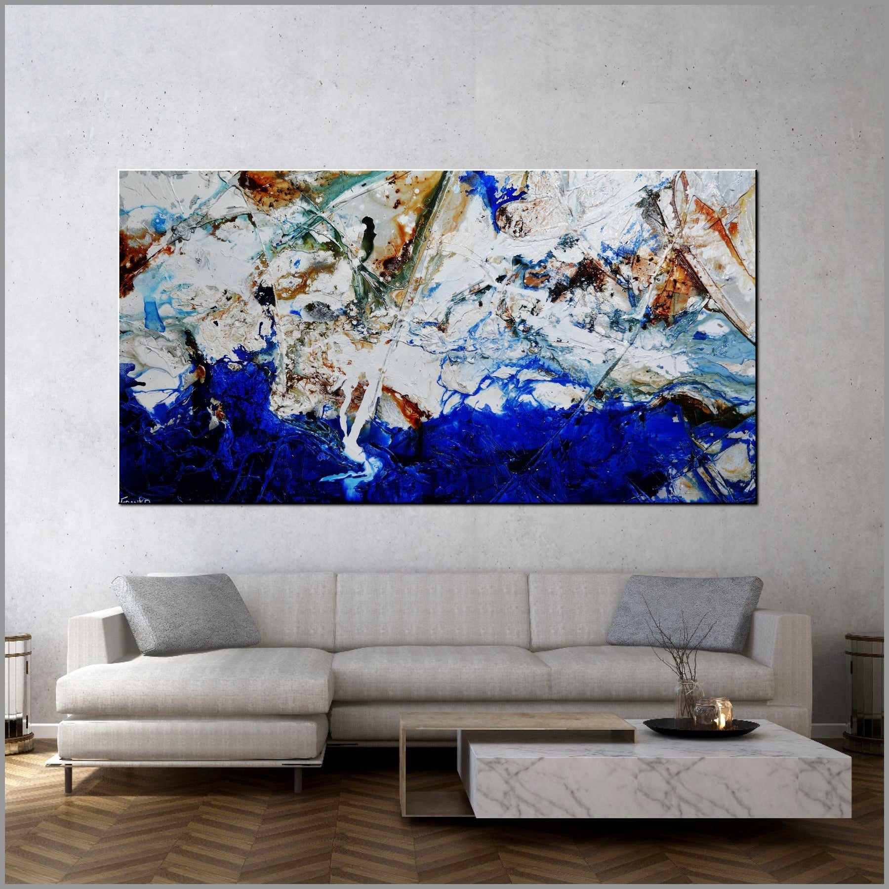 Blue Fandango 190cm x 100cm Blue White Textured Abstract Painting (SOLD)-Abstract-[Franko_Artist]-[Australian_artist]-[Gold_Coast]-[Brisbane]-[modern]-[contemporary]-[original]-[Large_artwork]-[The_Block]-[Dream_Homes]-[ideas]-[Grand_Designs]-[Art_Lover]-Franklin Art Studio