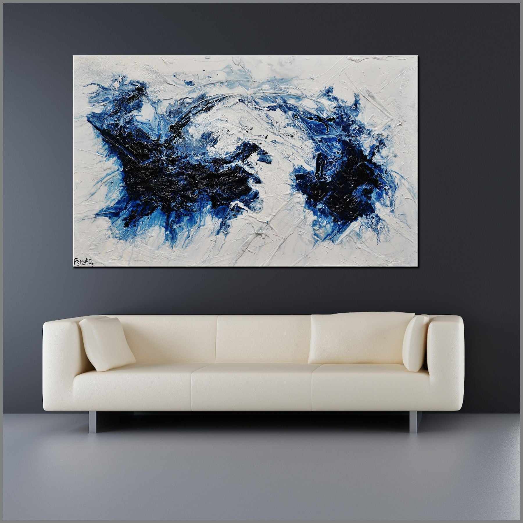 Blue Gemini 160cm x 100cm Blue White Textured Abstract Painting (SOLD)-Abstract-[Franko_Artist]-[Australian_artist]-[Gold_Coast]-[Brisbane]-[modern]-[contemporary]-[original]-[Large_artwork]-[The_Block]-[Dream_Homes]-[ideas]-[Grand_Designs]-[Art_Lover]-Franklin Art Studio
