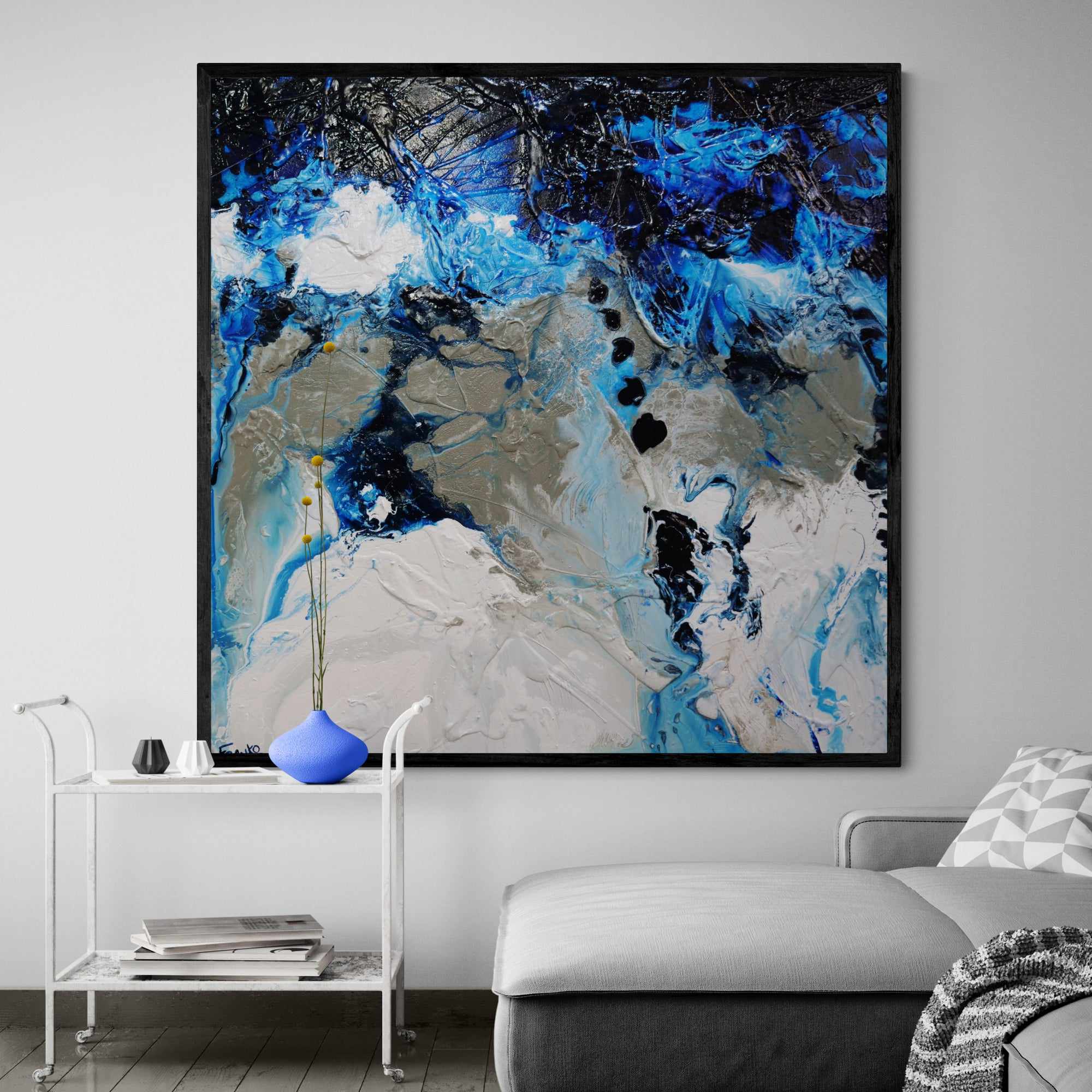 Blue Genetics 120cm x 120cm Blue White Textured Abstract Painting (SOLD)-Abstract-[Franko_Artist]-[Australian_artist]-[Gold_Coast]-[Brisbane]-[modern]-[contemporary]-[original]-[Large_artwork]-[The_Block]-[Dream_Homes]-[ideas]-[Grand_Designs]-[Art_Lover]-Franklin Art Studio