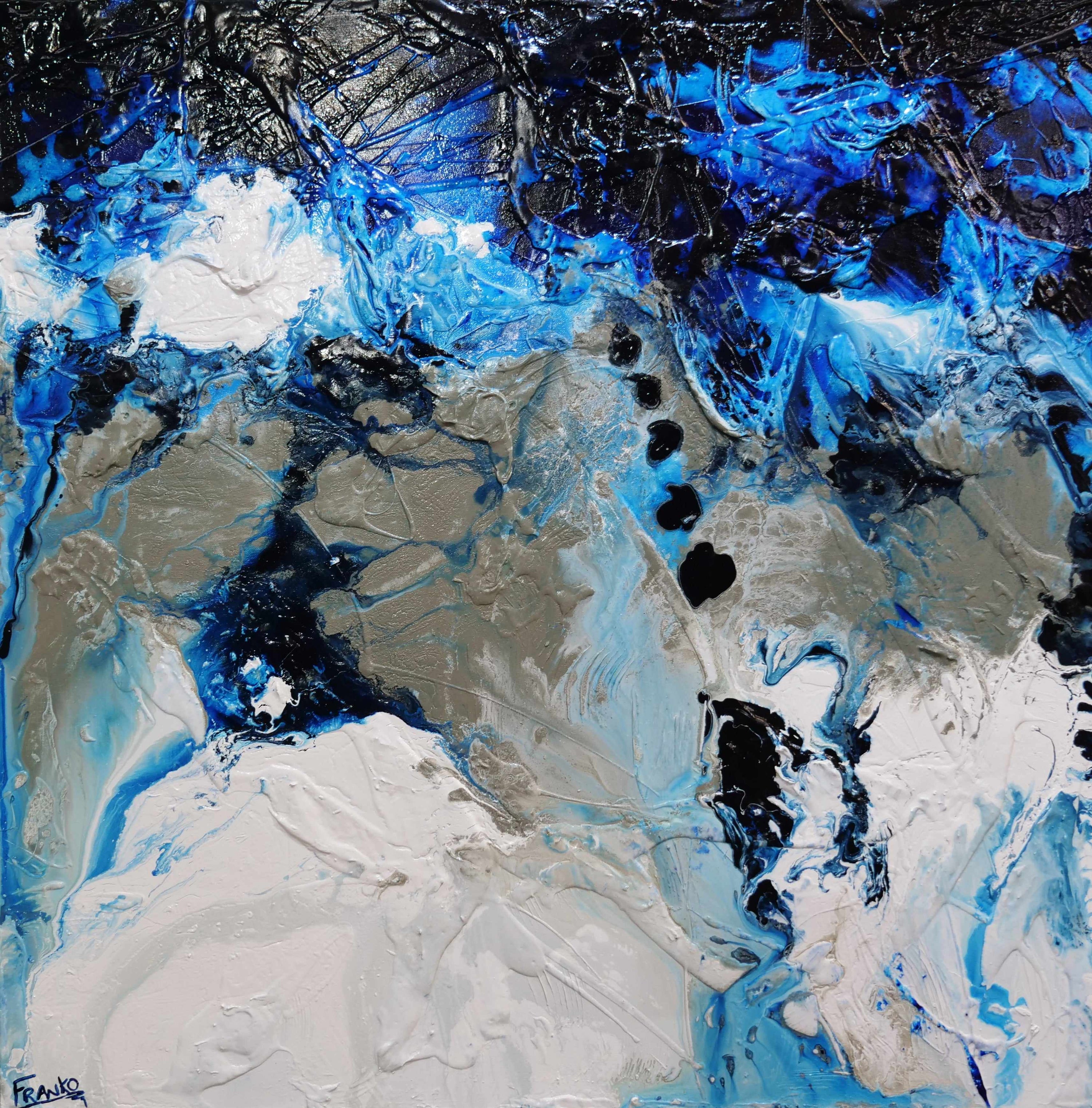 Blue Genetics 120cm x 120cm Blue White Textured Abstract Painting (SOLD)-Abstract-[Franko_Artist]-[Australian_artist]-[Gold_Coast]-[Brisbane]-[modern]-[contemporary]-[original]-[Large_artwork]-Franklin Art Studio