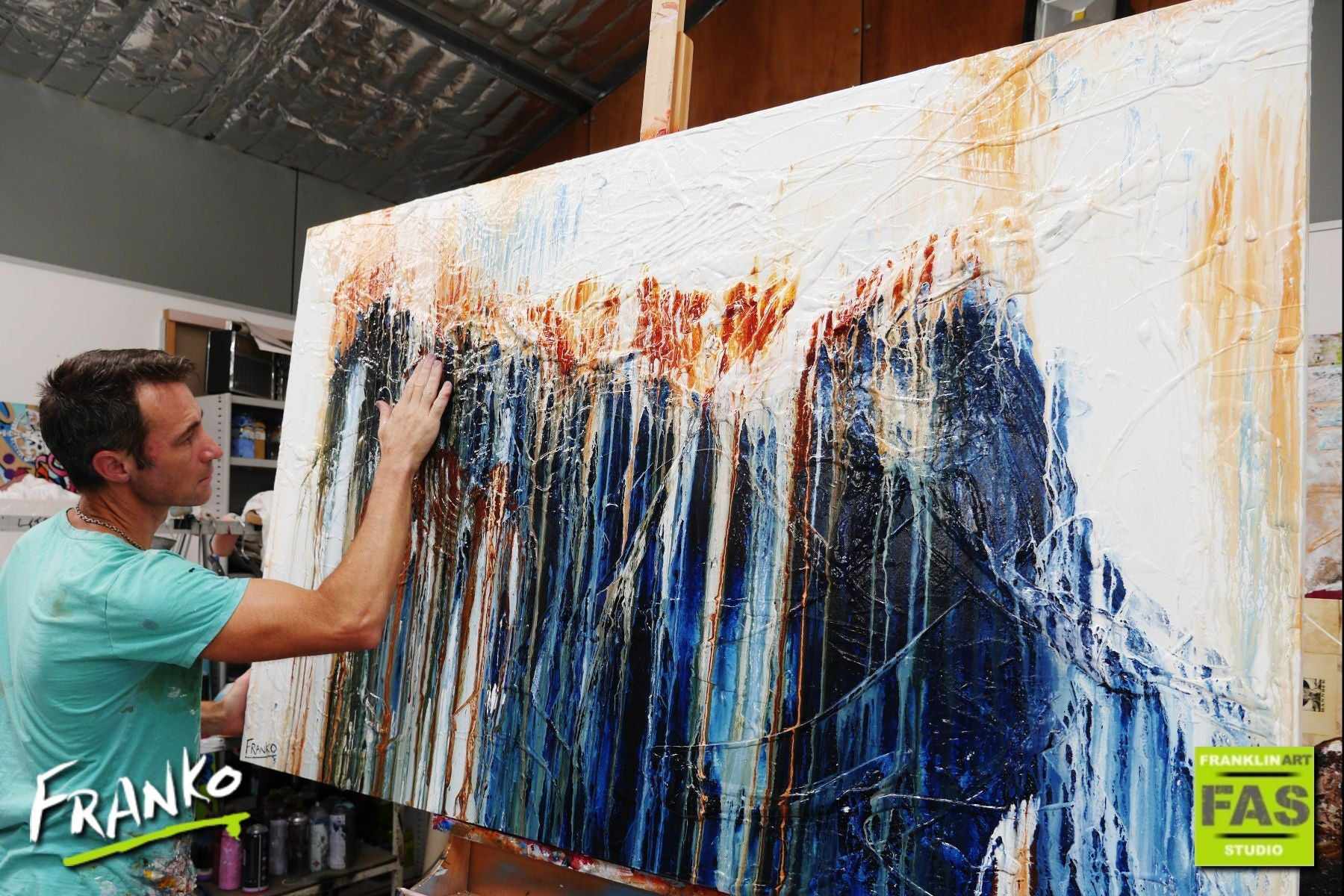 Blue Hustle 160cm x 100cm Blue White Abstract Painting (SOLD)-Abstract-[Franko_Artist]-[The_Block]-[Dream_Homes]-[ideas]- [Grand_Designs]-Franklin Art Studio