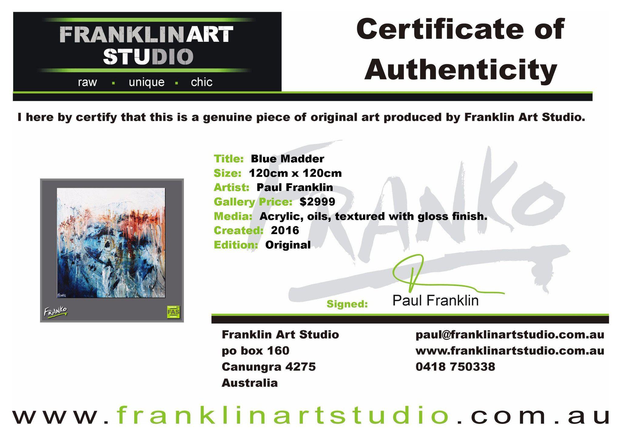 Blue Madder 120cm x 120cm Blue Abstract Painting (SOLD)-abstract-[Franko_Artist]-[The_Block]-[Dream_Homes]-[ideas]-[Grand_Designs]-[Art_Lover]-Franklin Art Studio