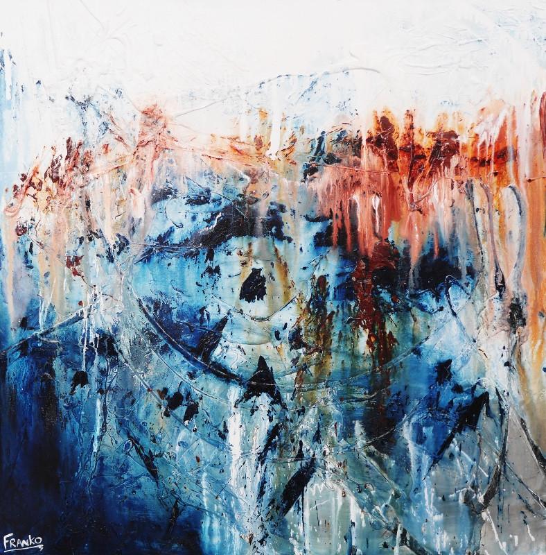 Blue Madder 120cm x 120cm Blue Abstract Painting (SOLD)-abstract-[Franko_Artist]-[Australian_artist]-[Gold_Coast]-[Brisbane]-[modern]-[contemporary]-[original]-[Large_artwork]-Franklin Art Studio