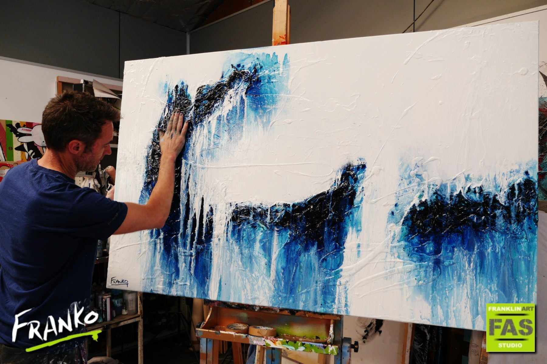 Blue Monty 160cm x 100cm Blue White Textured Abstract Painting-Abstract-[Franko]-[Australian]-[Popular]-[Best Selling]-Franklin Art Studio