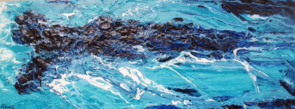 Blue Myth 2 160cm x 60cm Blue Textured Abstract Painting (SOLD)-Abstract-[Franko_Artist]-[Australian_artist]-[Gold_Coast]-[Brisbane]-[modern]-[contemporary]-[original]-[Large_artwork]-Franklin Art Studio