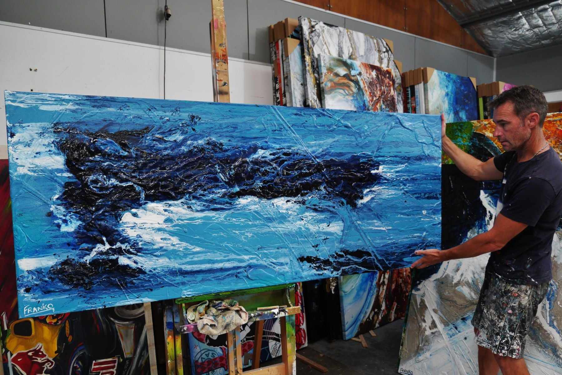 Blue Myth 200cm x 80cm Blue Textured Abstract Painting (SOLD)-Abstract-[Franko_Artist]-[The_Block]-[Dream_Homes]-[ideas]- [Grand_Designs]-Franklin Art Studio