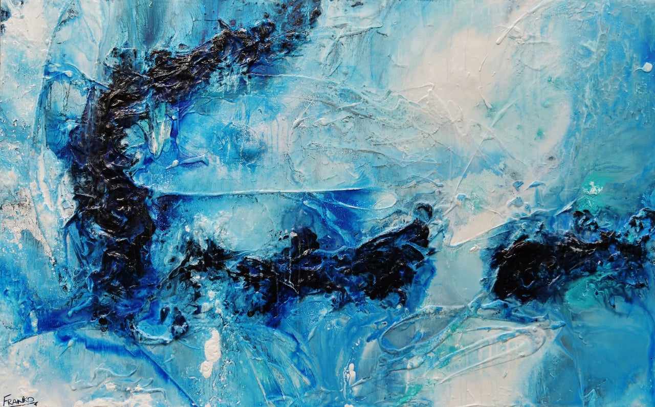 Blue Oyster Bay 160cm x 100cm Blue White Textured Abstract Painting (SOLD)-Abstract-[Franko_Artist]-[Australian_artist]-[Gold_Coast]-[Brisbane]-[modern]-[contemporary]-[original]-[Large_artwork]-Franklin Art Studio