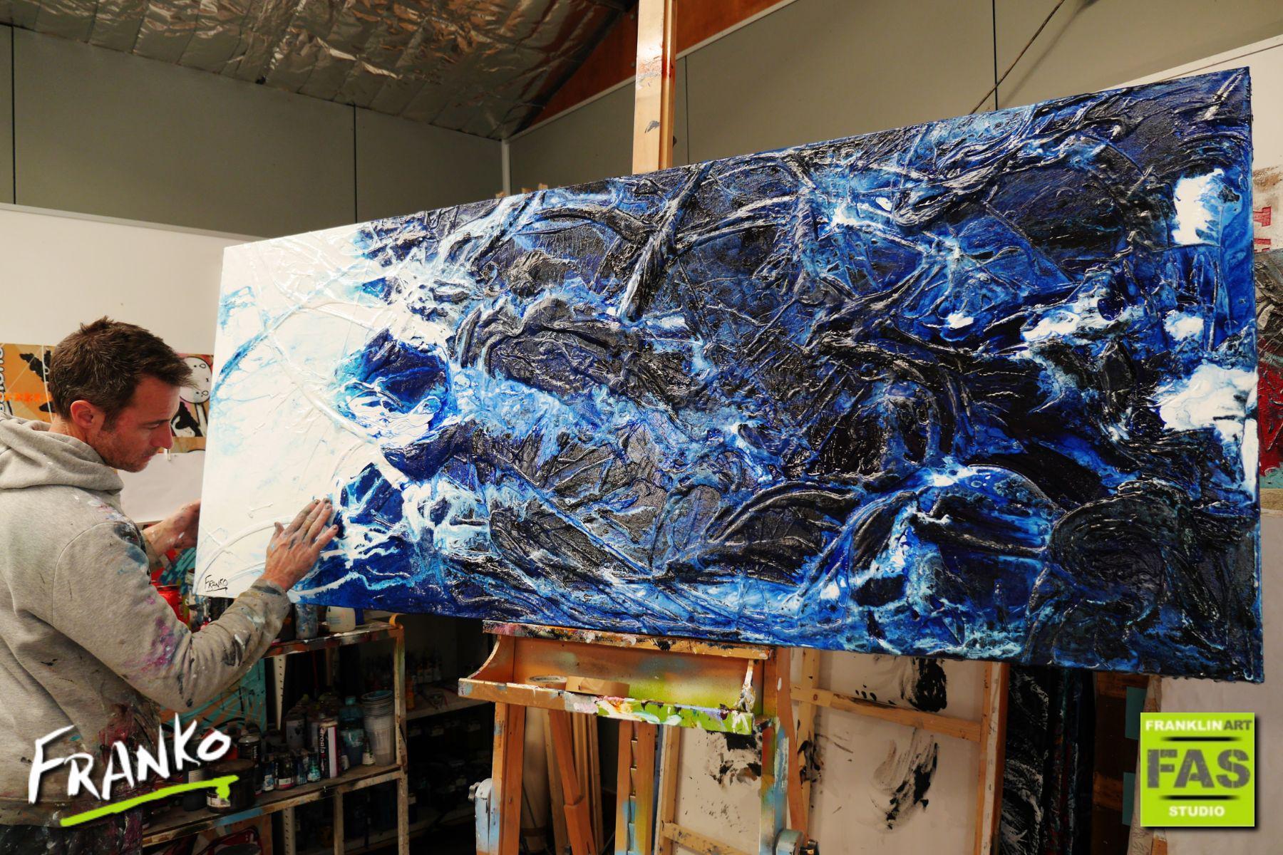 Blue Persona 200cm x 80cm Blue White Ink Acrylic Textured Abstract Painting (SOLD)-Abstract-[Franko_Artist]-[The_Block]-[Dream_Homes]-[ideas]- [Grand_Designs]-Franklin Art Studio