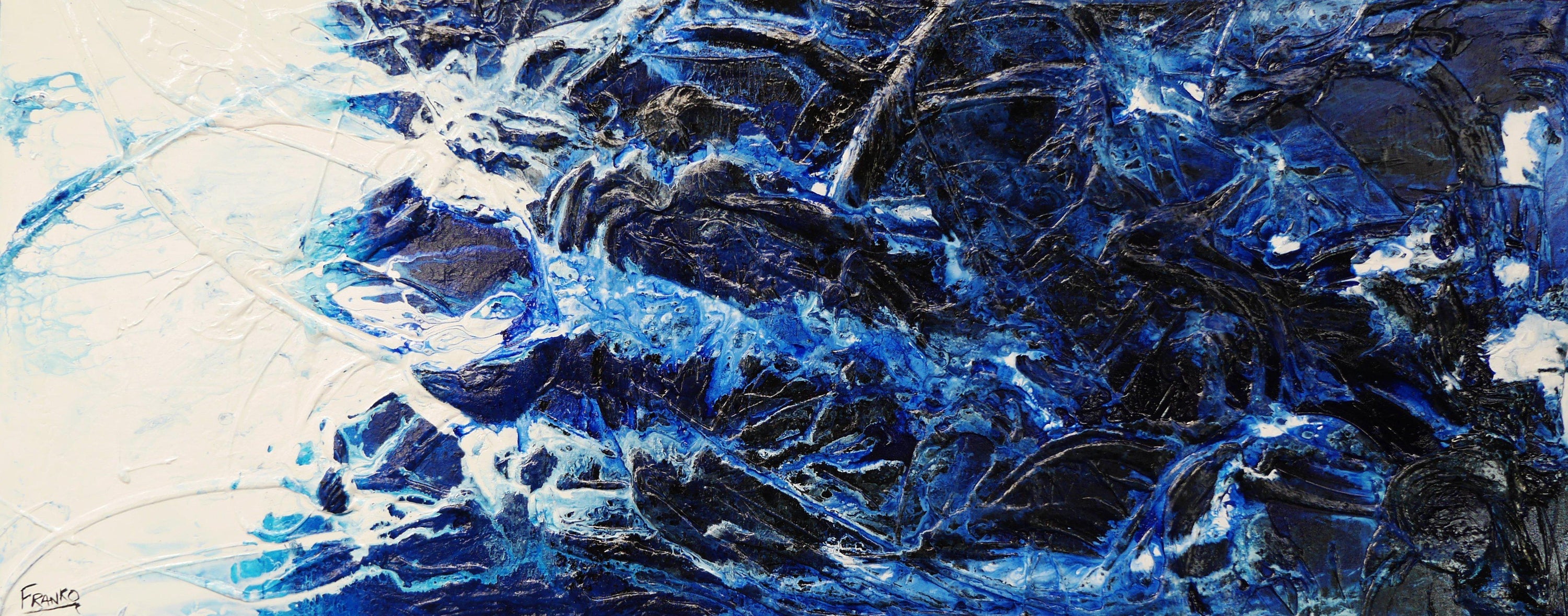 Blue Persona 200cm x 80cm Blue White Ink Acrylic Textured Abstract Painting (SOLD)-Abstract-[Franko_Artist]-[Australian_artist]-[Gold_Coast]-[Brisbane]-[modern]-[contemporary]-[original]-[Large_artwork]-Franklin Art Studio