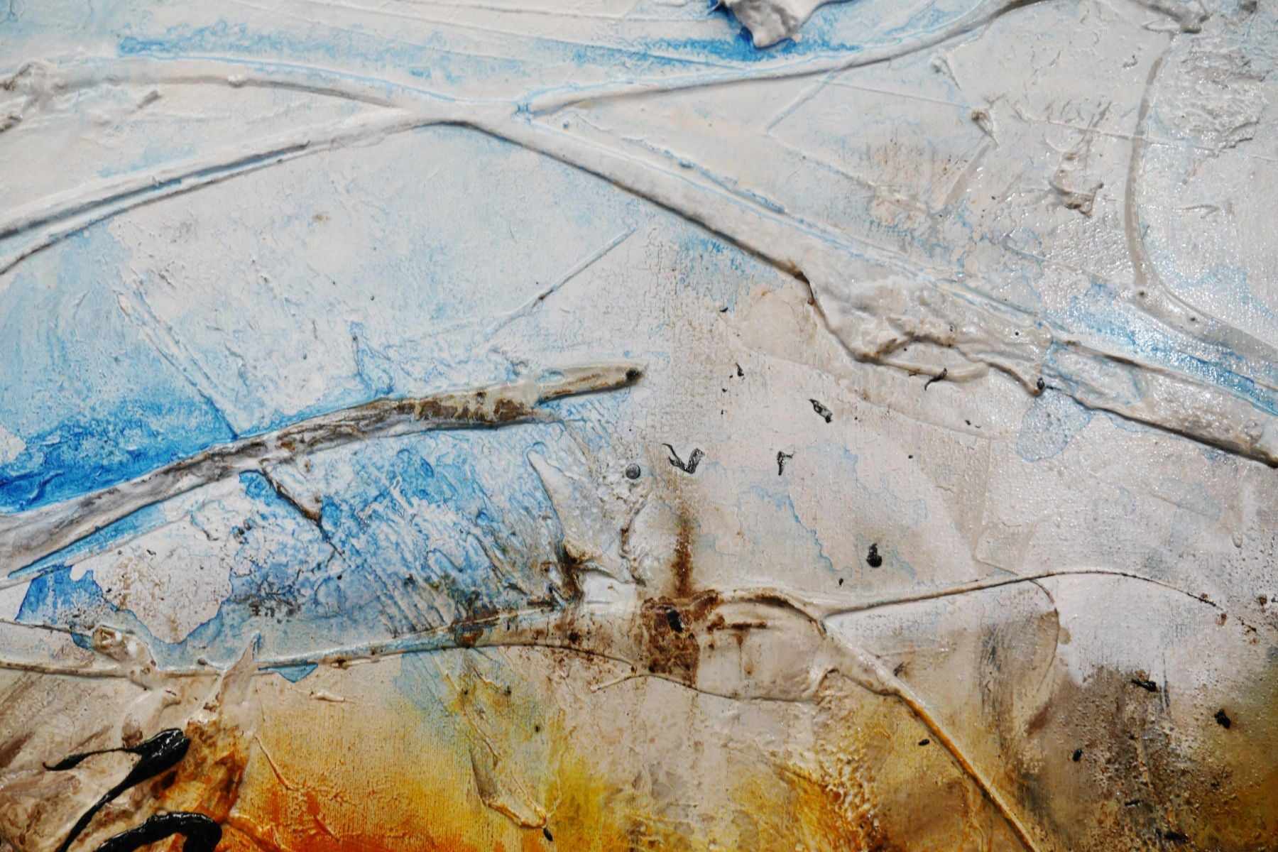 Blue Pools 240cm x 100cm Black Sienna White Blue Abstract Painting (SOLD)