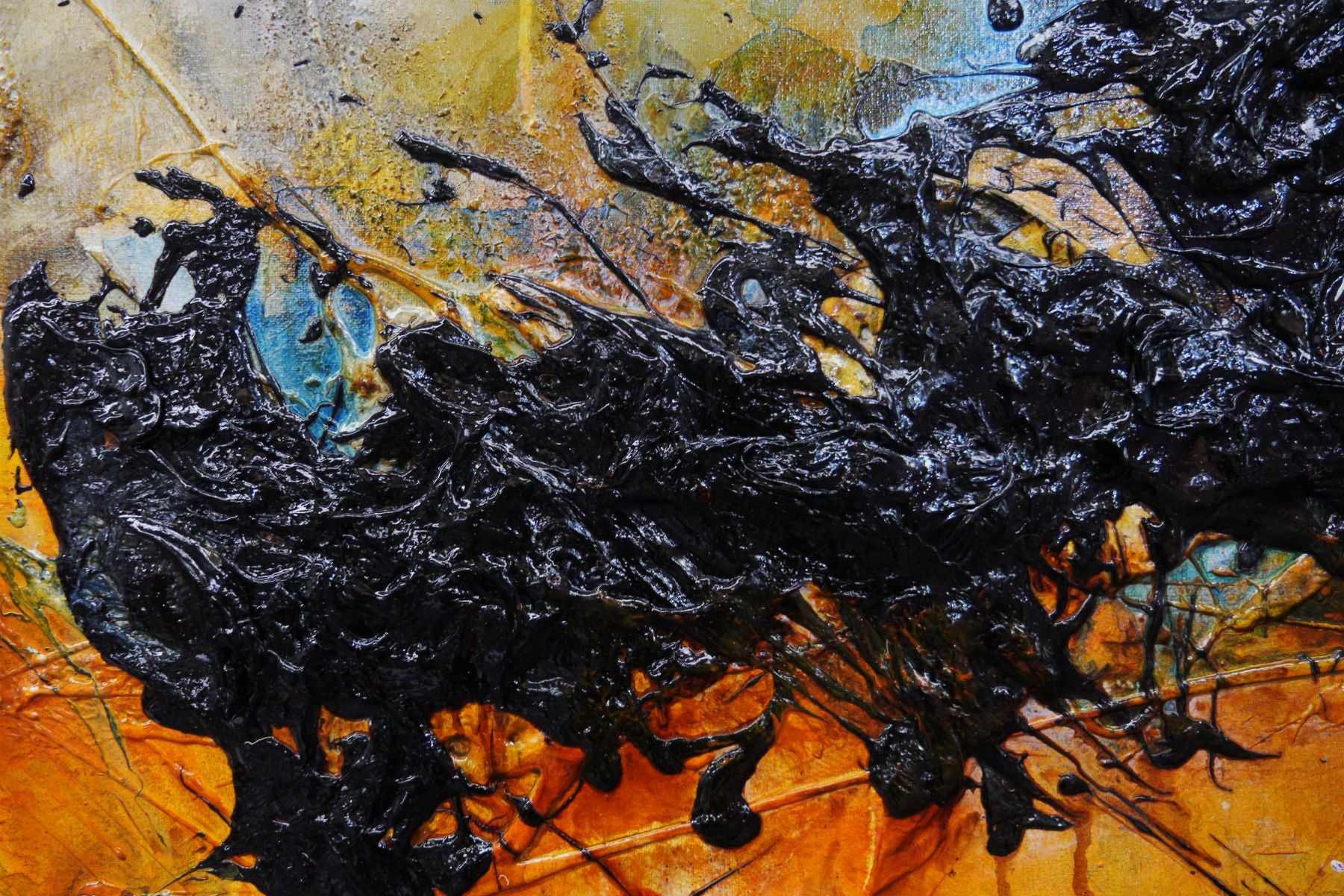 Blue Pools 240cm x 100cm Black Sienna White Blue Abstract Painting (SOLD)