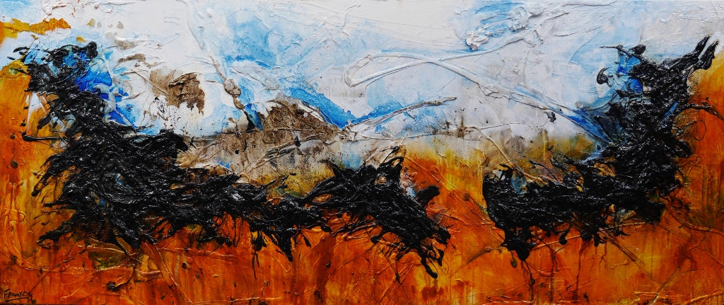 Blue Pools 240cm x 100cm Black Sienna White Blue Abstract Painting (SOLD)-abstract-[Franko_Artist]-[Australian_artist]-[Gold_Coast]-[Brisbane]-[modern]-[contemporary]-[original]-[Large_artwork]-Franklin Art Studio