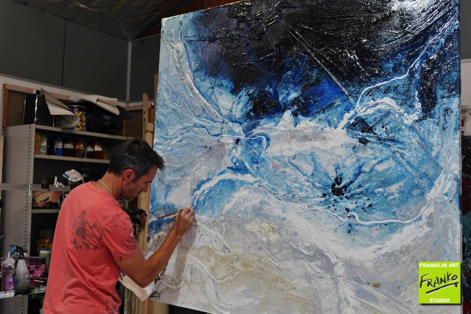 Blue Rapture 150cm x 150cm Blue Grey Textured Abstract Painting (SOLD)-Abstract-[Franko_Artist]-[The_Block]-[Dream_Homes]-[ideas]- [Grand_Designs]-Franklin Art Studio