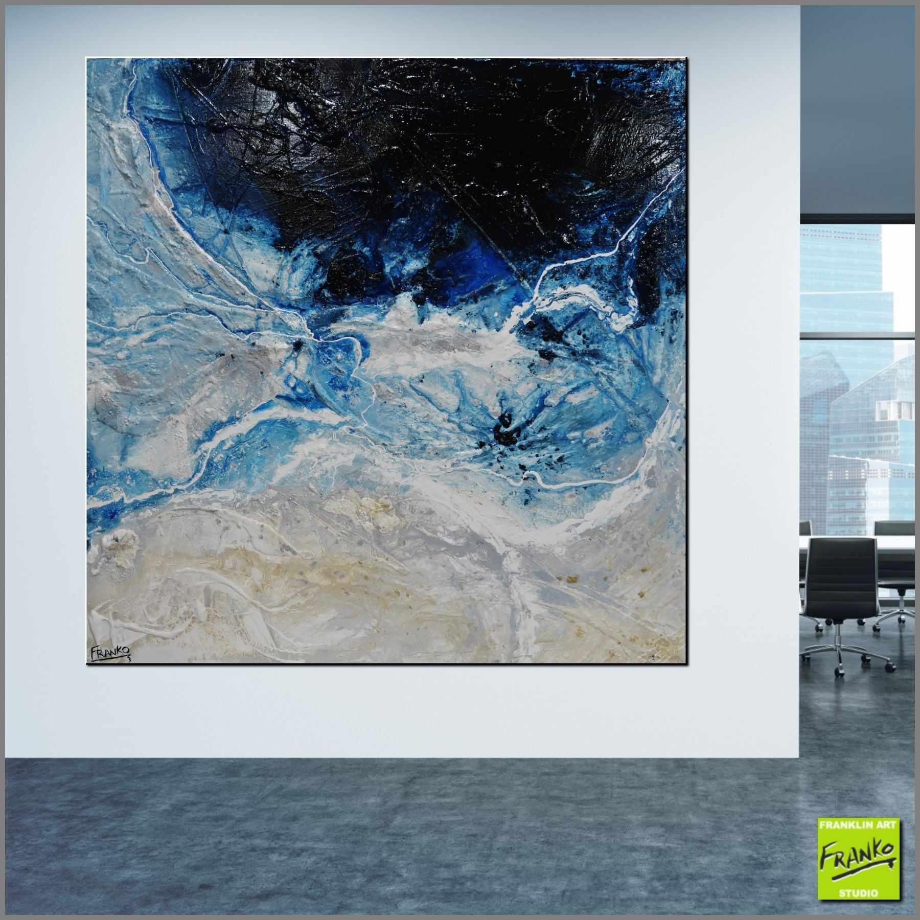 Blue Rapture 150cm x 150cm Blue Grey Textured Abstract Painting (SOLD)-Abstract-[Franko_Artist]-[Australian_artist]-[Gold_Coast]-[Brisbane]-[modern]-[contemporary]-[original]-[Large_artwork]-[The_Block]-[Dream_Homes]-[ideas]-[Grand_Designs]-[Art_Lover]-Franklin Art Studio