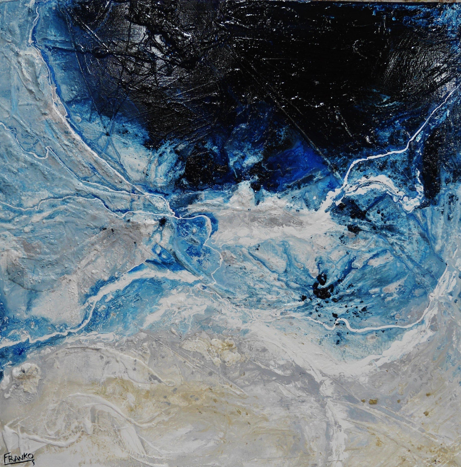 Blue Rapture 150cm x 150cm Blue Grey Textured Abstract Painting (SOLD)-Abstract-[Franko_Artist]-[Australian_artist]-[Gold_Coast]-[Brisbane]-[modern]-[contemporary]-[original]-[Large_artwork]-Franklin Art Studio