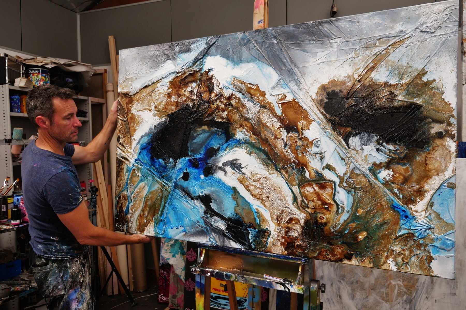Blue Russian 160cm x 100cm Blue Rust Textured Abstract Painting (SOLD)-Abstract-[Franko_Artist]-[The_Block]-[Dream_Homes]-[ideas]- [Grand_Designs]-Franklin Art Studio