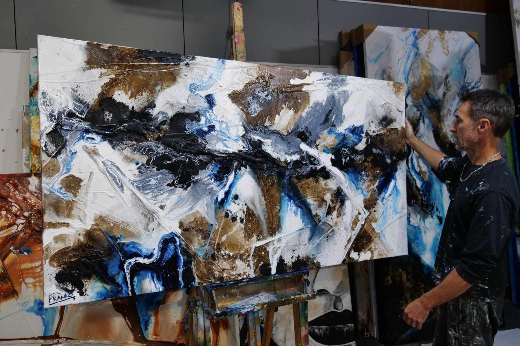 Blue Rust 190cm x 100cm Blue Rust Textured Abstract Painting (SOLD)-Abstract-[Franko_Artist]-[The_Block]-[Dream_Homes]-[ideas]- [Grand_Designs]-Franklin Art Studio