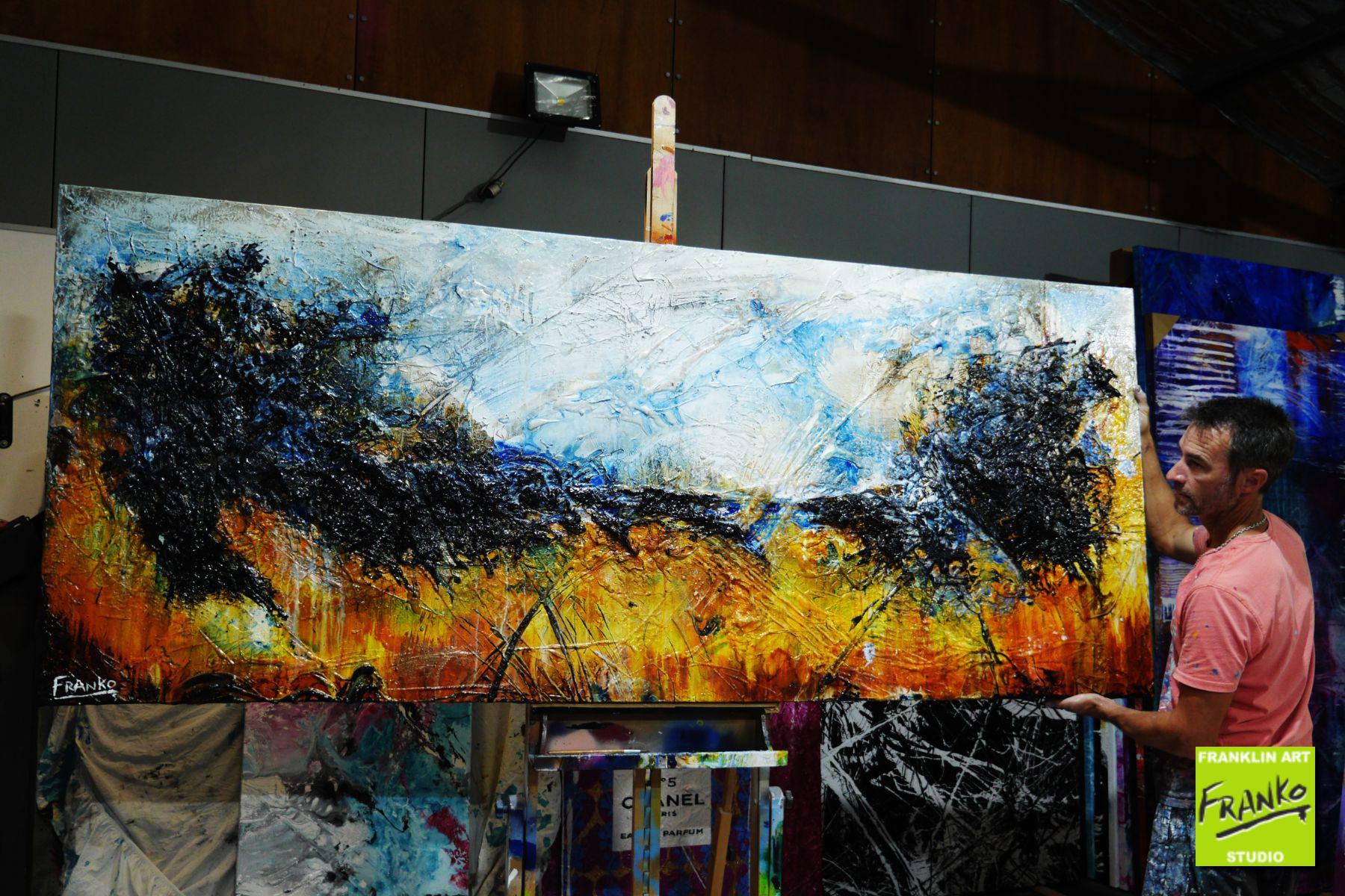 Blue Sienna 240cm x 100cm Sienna Blue Black Textured Abstract Painting (SOLD)-Abstract-[Franko_Artist]-[The_Block]-[Dream_Homes]-[ideas]- [Grand_Designs]-Franklin Art Studio