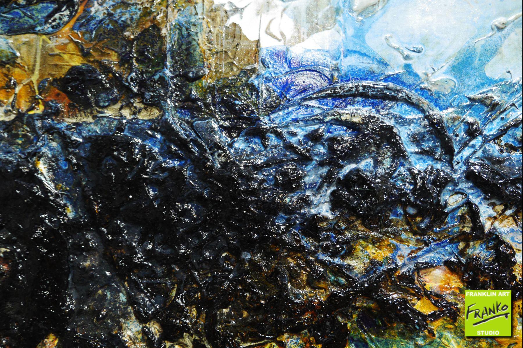 Blue Sienna 240cm x 100cm Sienna Blue Black Textured Abstract Painting (SOLD)