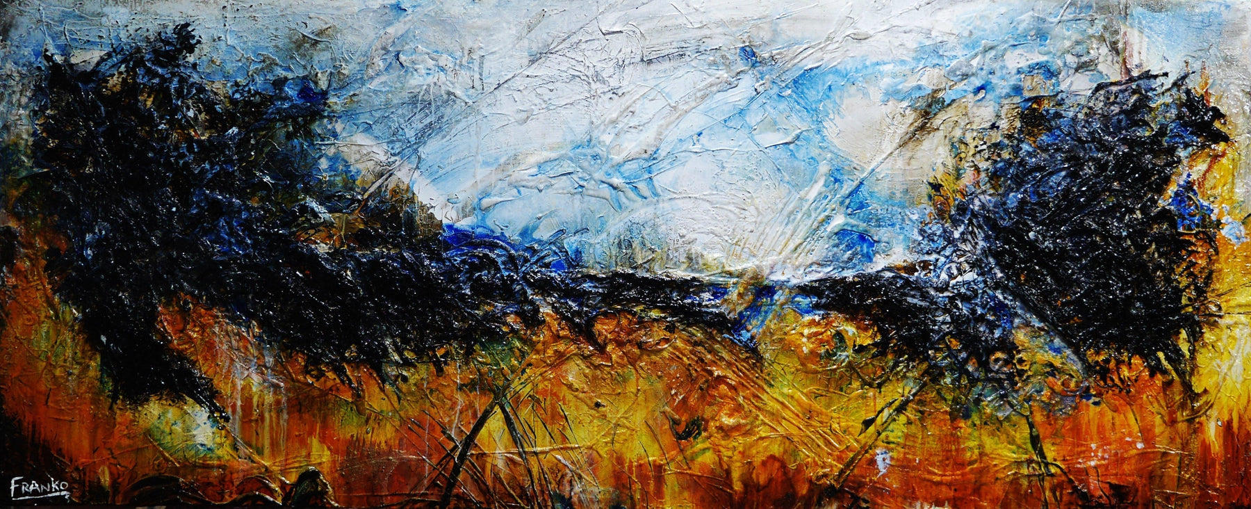 Blue Sienna 240cm x 100cm Sienna Blue Black Textured Abstract Painting (SOLD)-Abstract-[Franko_Artist]-[Australian_artist]-[Gold_Coast]-[Brisbane]-[modern]-[contemporary]-[original]-[Large_artwork]-Franklin Art Studio