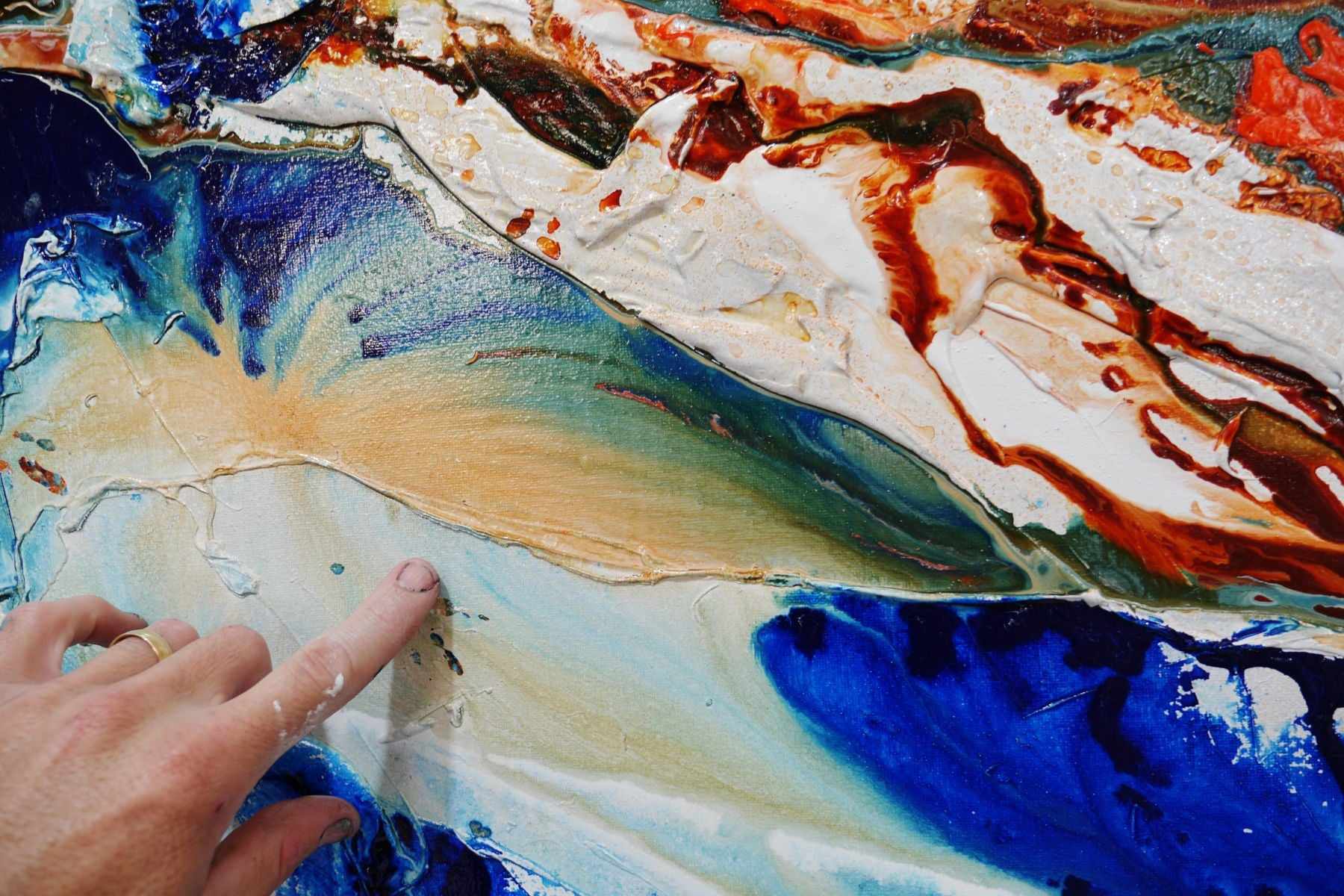 Blue Silk 240cm x 100cm Brown Blue White Textured Abstract Painting (SOLD)