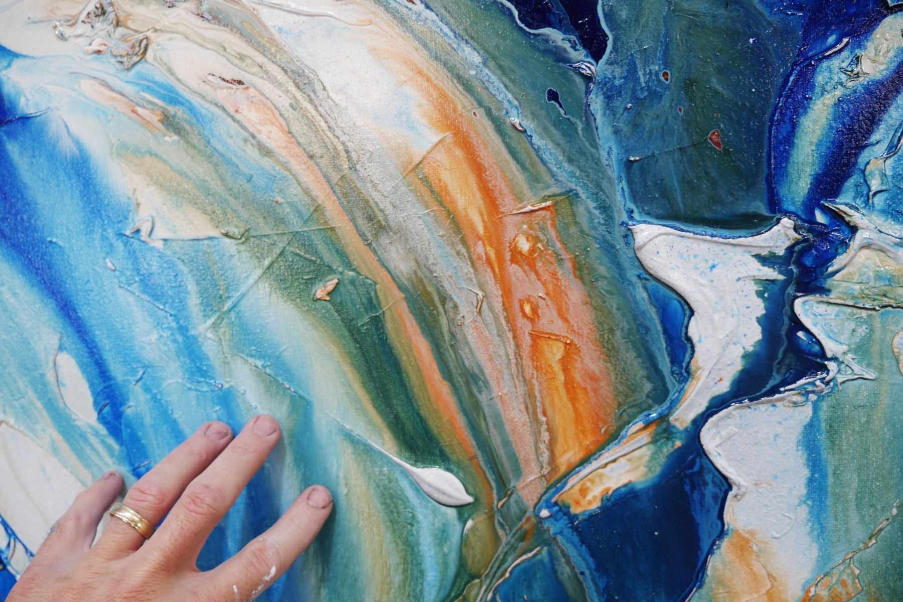 Blue Silk 240cm x 100cm Brown Blue White Textured Abstract Painting (SOLD)