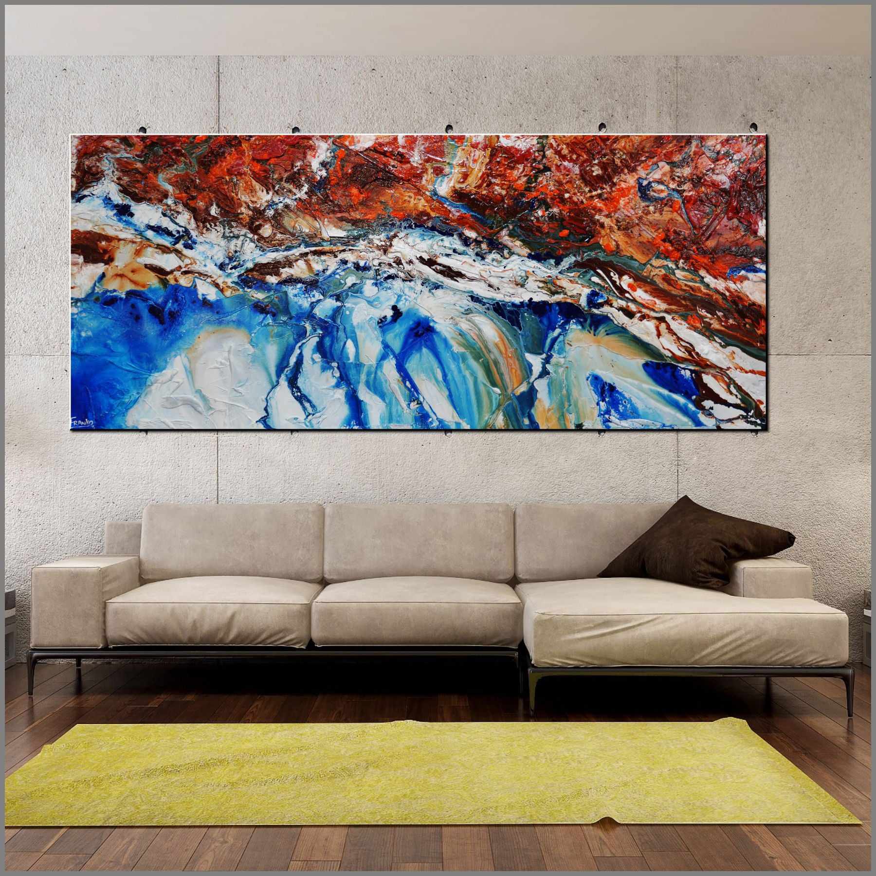 Blue Silk 240cm x 100cm Brown Blue White Textured Abstract Painting (SOLD)-Abstract-[Franko_Artist]-[Australian_artist]-[Gold_Coast]-[Brisbane]-[modern]-[contemporary]-[original]-[Large_artwork]-[The_Block]-[Dream_Homes]-[ideas]-[Grand_Designs]-[Art_Lover]-Franklin Art Studio