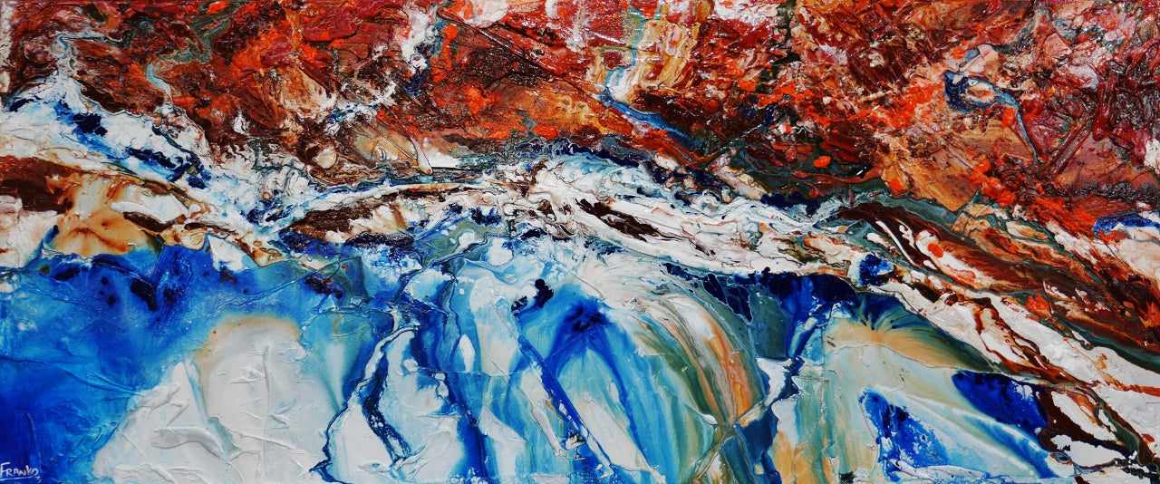 Blue Silk 240cm x 100cm Brown Blue White Textured Abstract Painting (SOLD)-Abstract-[Franko_Artist]-[Australian_artist]-[Gold_Coast]-[Brisbane]-[modern]-[contemporary]-[original]-[Large_artwork]-Franklin Art Studio