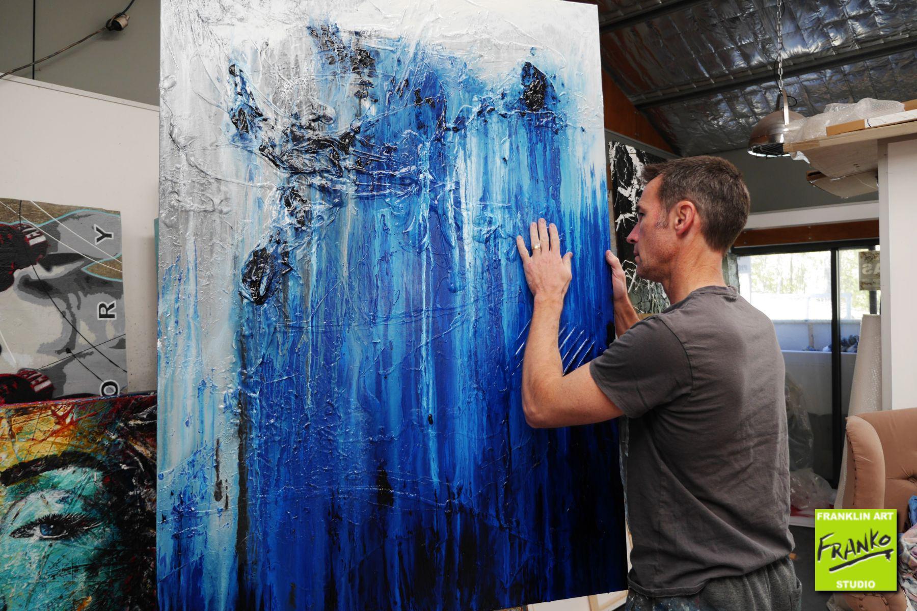 Blue Style 140cm x 100cm Blue White Grey Textured Abstract Painting (SOLD)-Abstract-[Franko_Artist]-[The_Block]-[Dream_Homes]-[ideas]- [Grand_Designs]-Franklin Art Studio