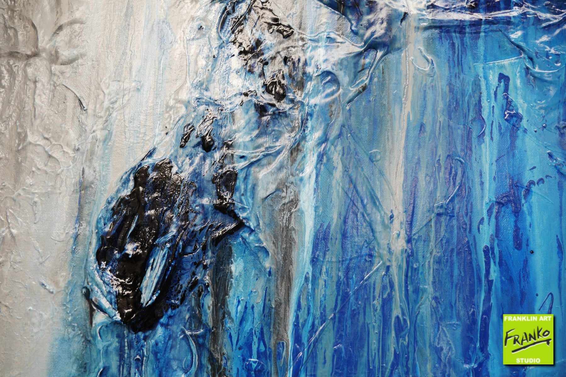 Blue Style 140cm x 100cm Blue White Grey Textured Abstract Painting (SOLD)