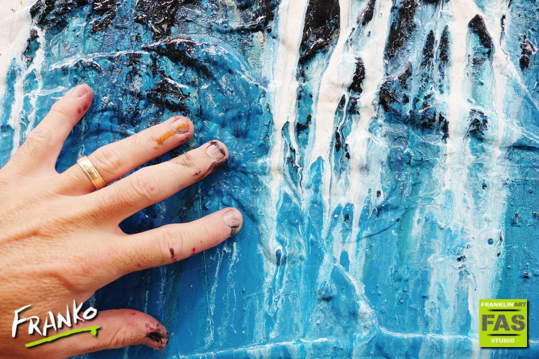 Blue & Teal Classic 160cm x 100cm White Blue Abstract Painting (SOLD)